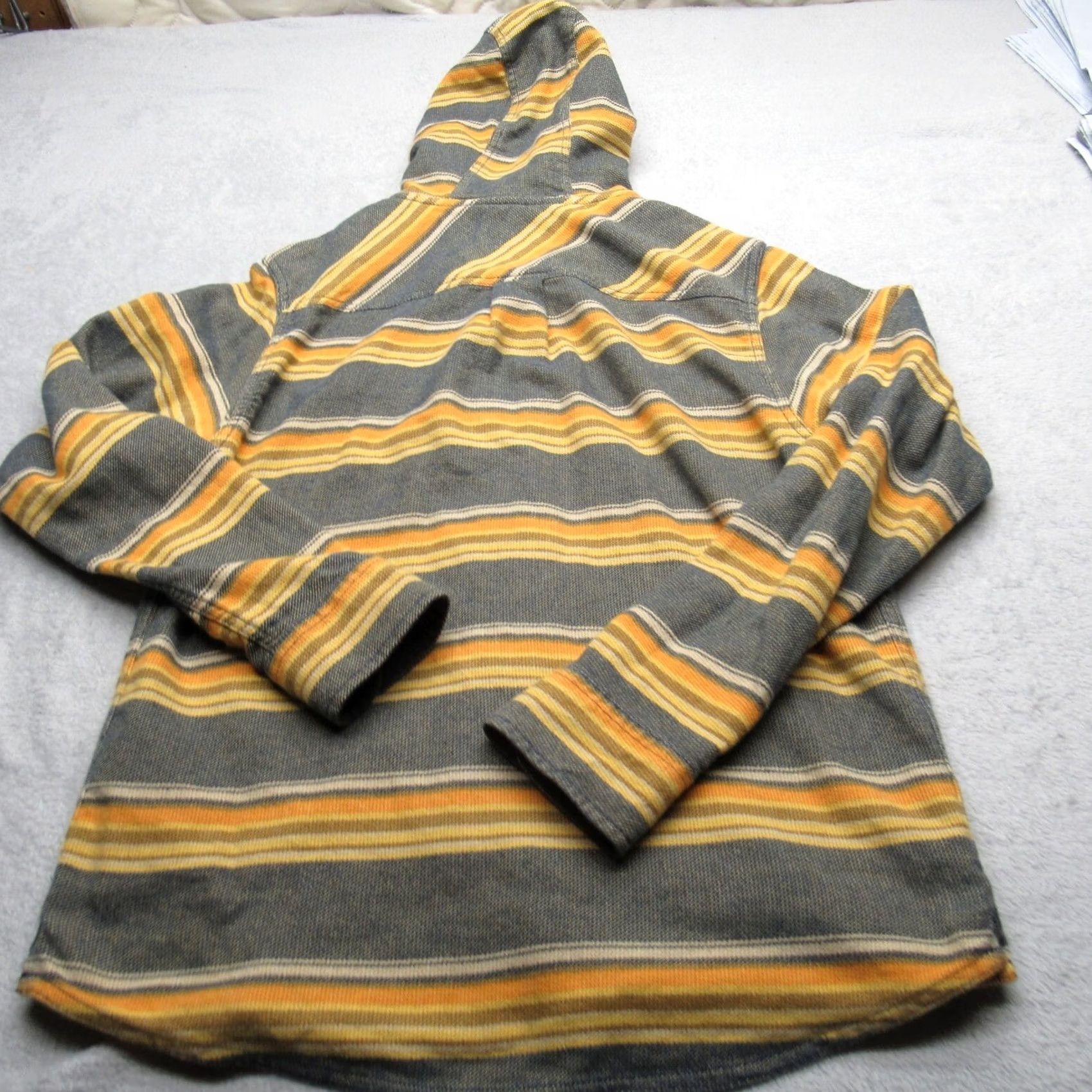 KAVU Kavu Mens Medium Full Zip Hoodie Gray Yellow Striped Pockets Sweatshirt Size US M / EU 48-50 / 2 - 2 Thumbnail