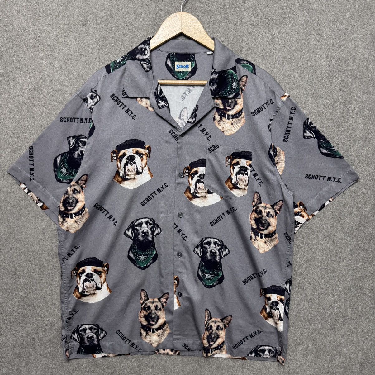 Schott Schott Rayon Open Collar Aloha Total Patern Dog Logo Shirt Size US XL / EU 56 / 4 - 1 Thumbnail