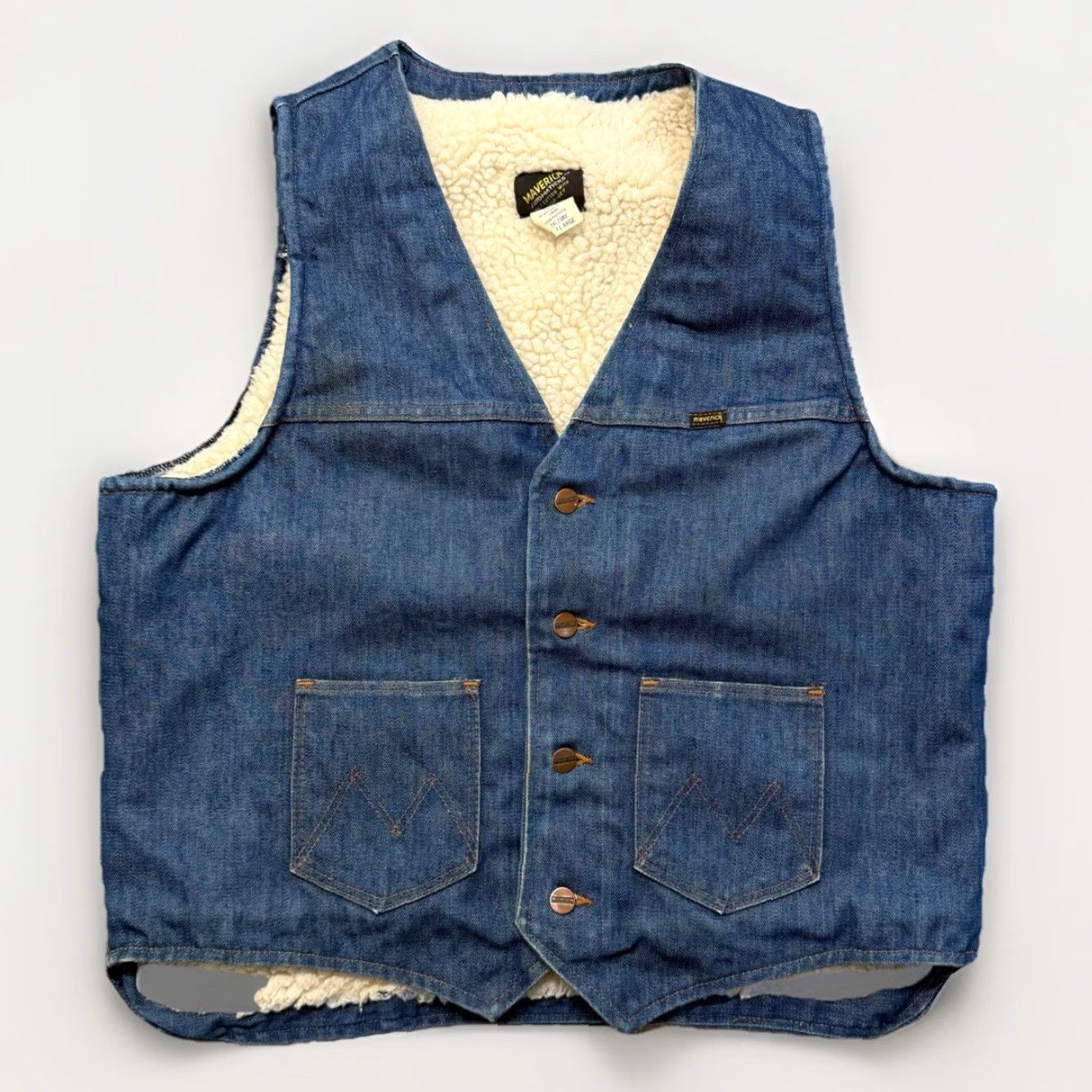 Denime VINTAGE Mavericks Denim Vest Mens XL Blue Quilted Lined Workwear Western 70s Size US XL / EU 56 / 4 - 2 Thumbnail