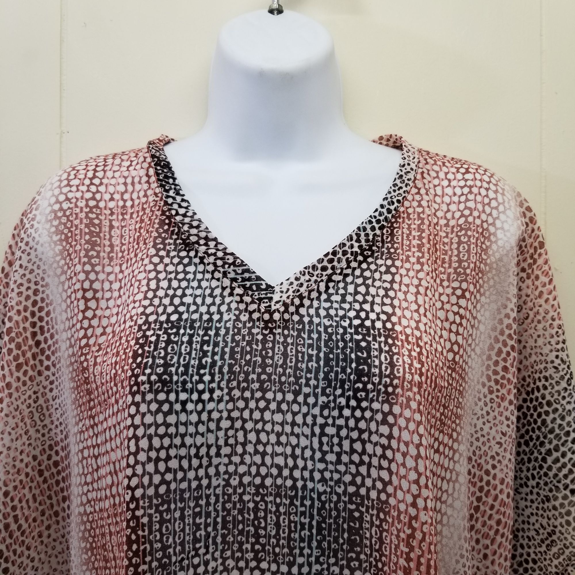 Other CAbi S Pink Brown Geometric Sheer Top 240 Oversized Snakeski Size S / US 4 / IT 40 - 4 Thumbnail