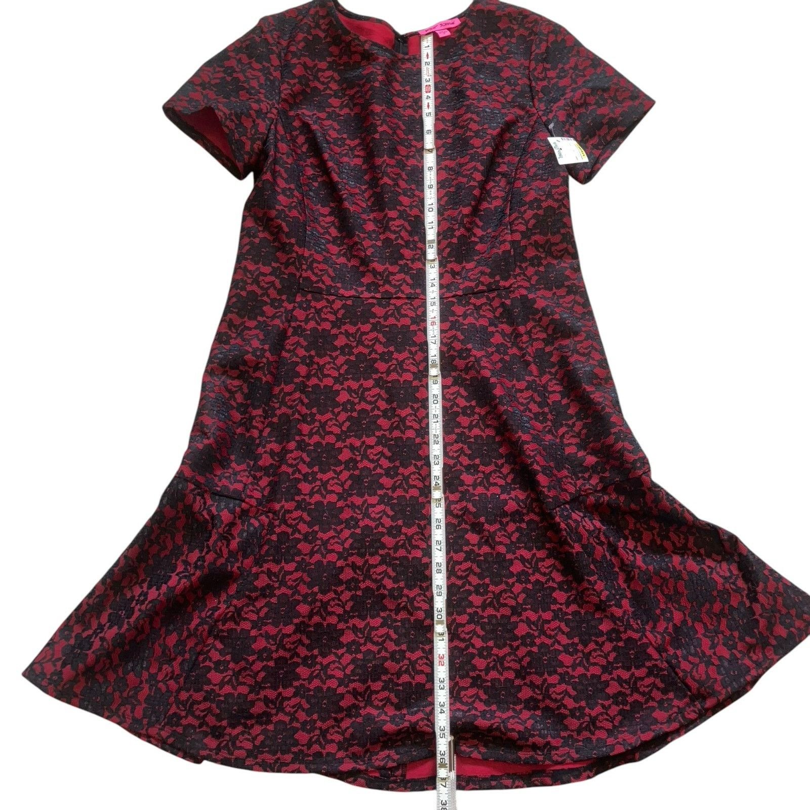 NWT Betsey Johnson Red and Black Lace Fit and Flare Dress-14