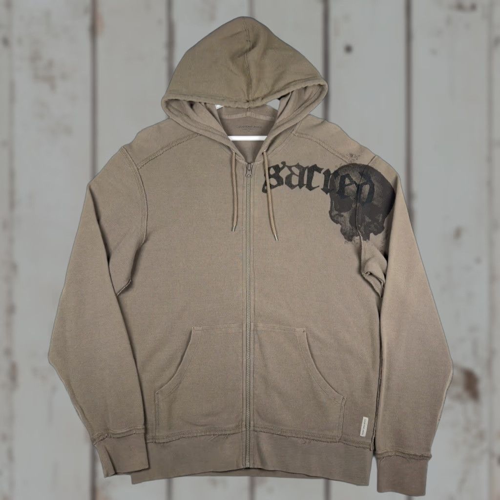 VINTAGE Calvin Klein Hoodie Thermal Brown Skull Sacred - Men's Medium