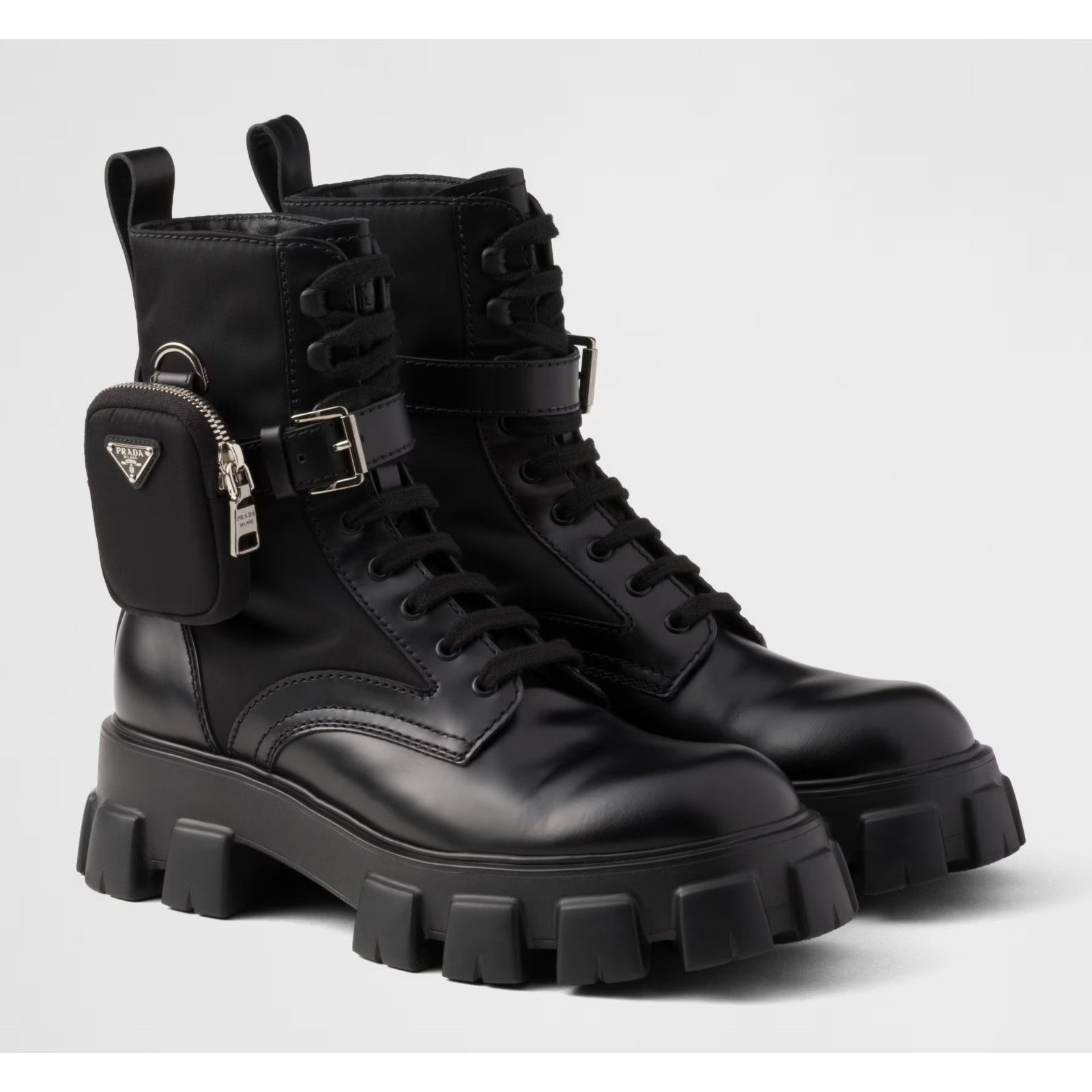 Prada Prada Monolith Black Leather Nylon Lug Sole Combat Boot 41.5 Size US 11.5 / IT 41.5 - 1 Thumbnail