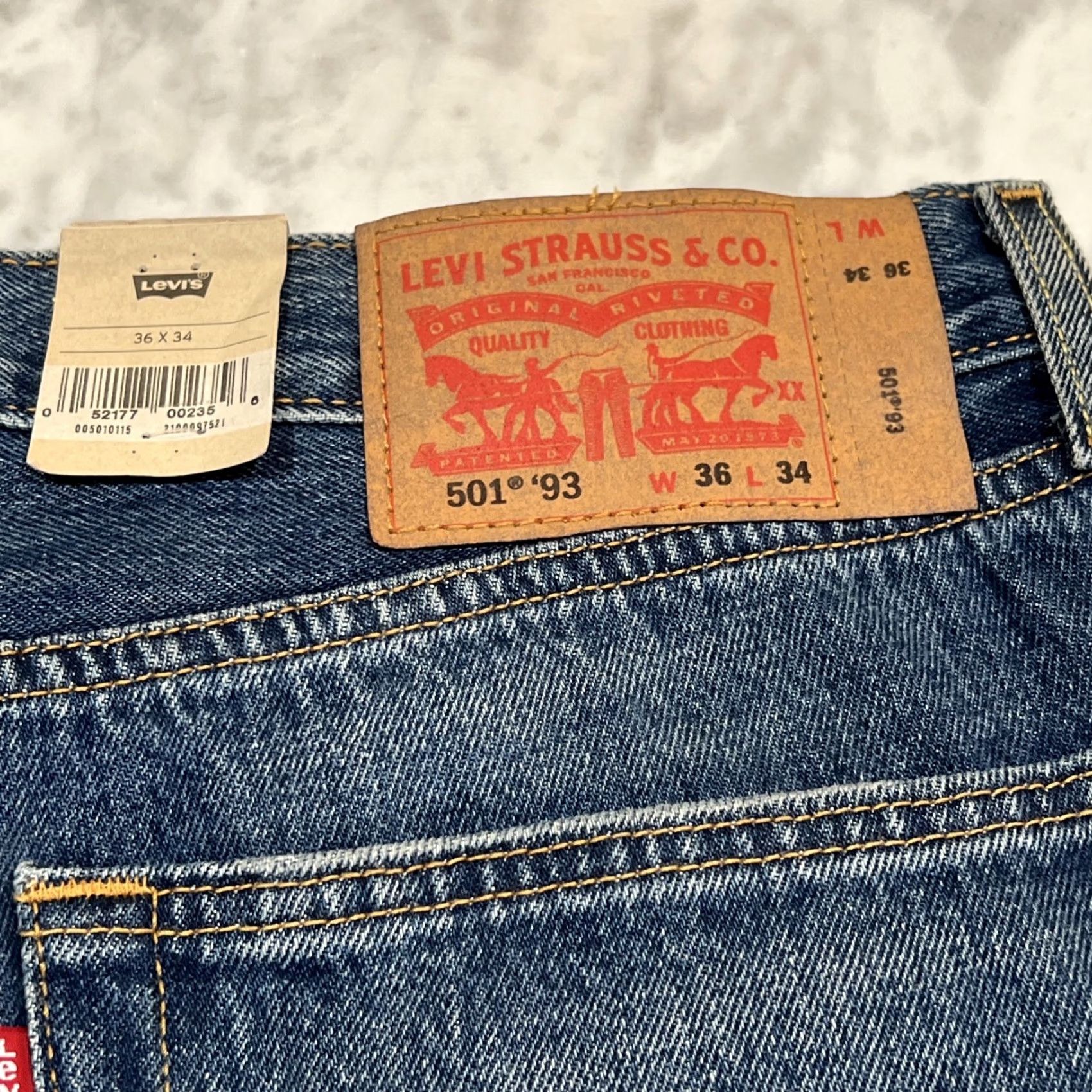 Levi's Levi’s 501 ‘93 Straight Jeans Men 36x34 Blue Button Fly Thrashed Faded NWT Size US 36 / EU 52 - 7 Thumbnail
