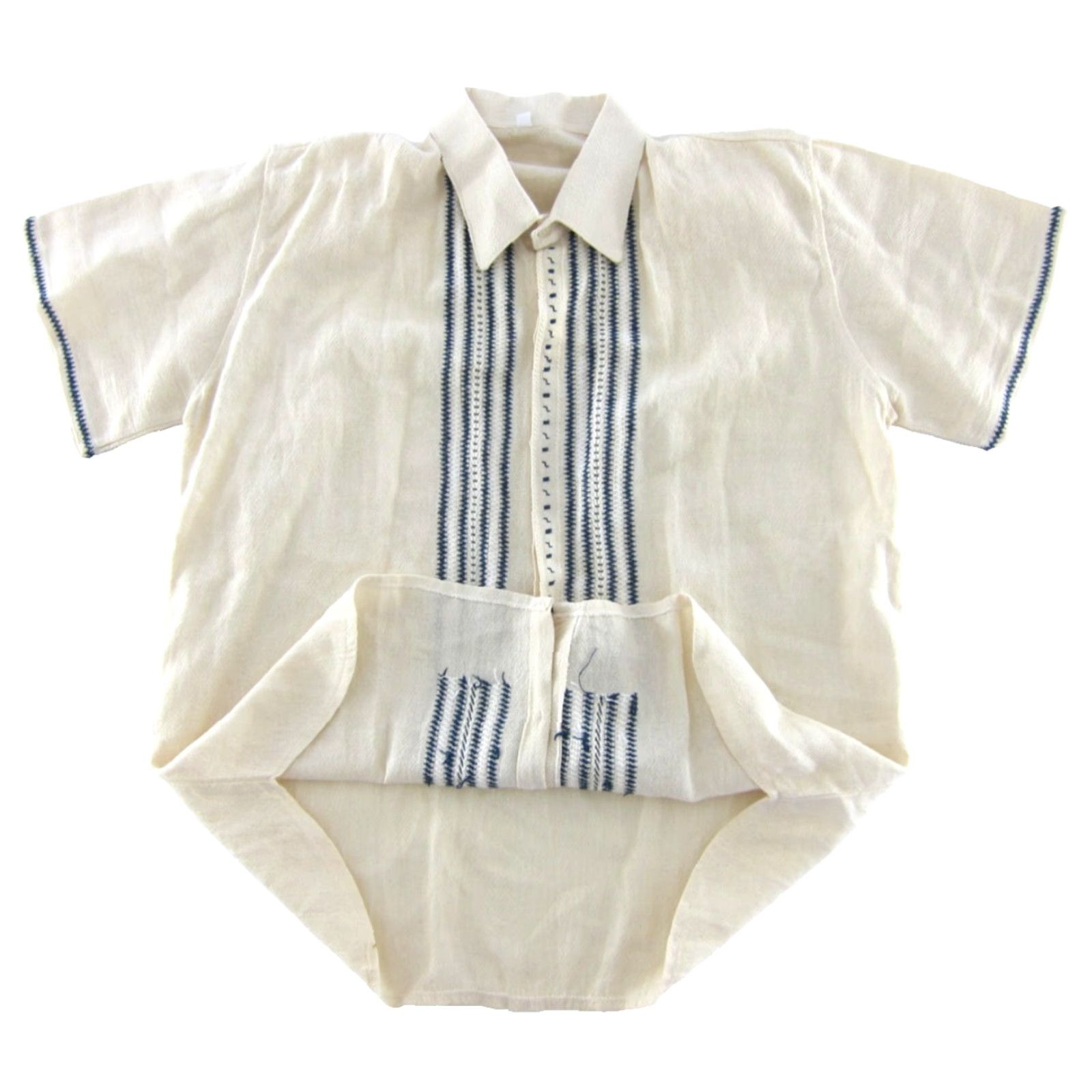 Vintage VINTAGE New Vintage 100% Raw Cotton Ivory Blue Short Sleeve Button Up Shirt Men XL 44 Size US XL / EU 56 / 4 - 3 Thumbnail