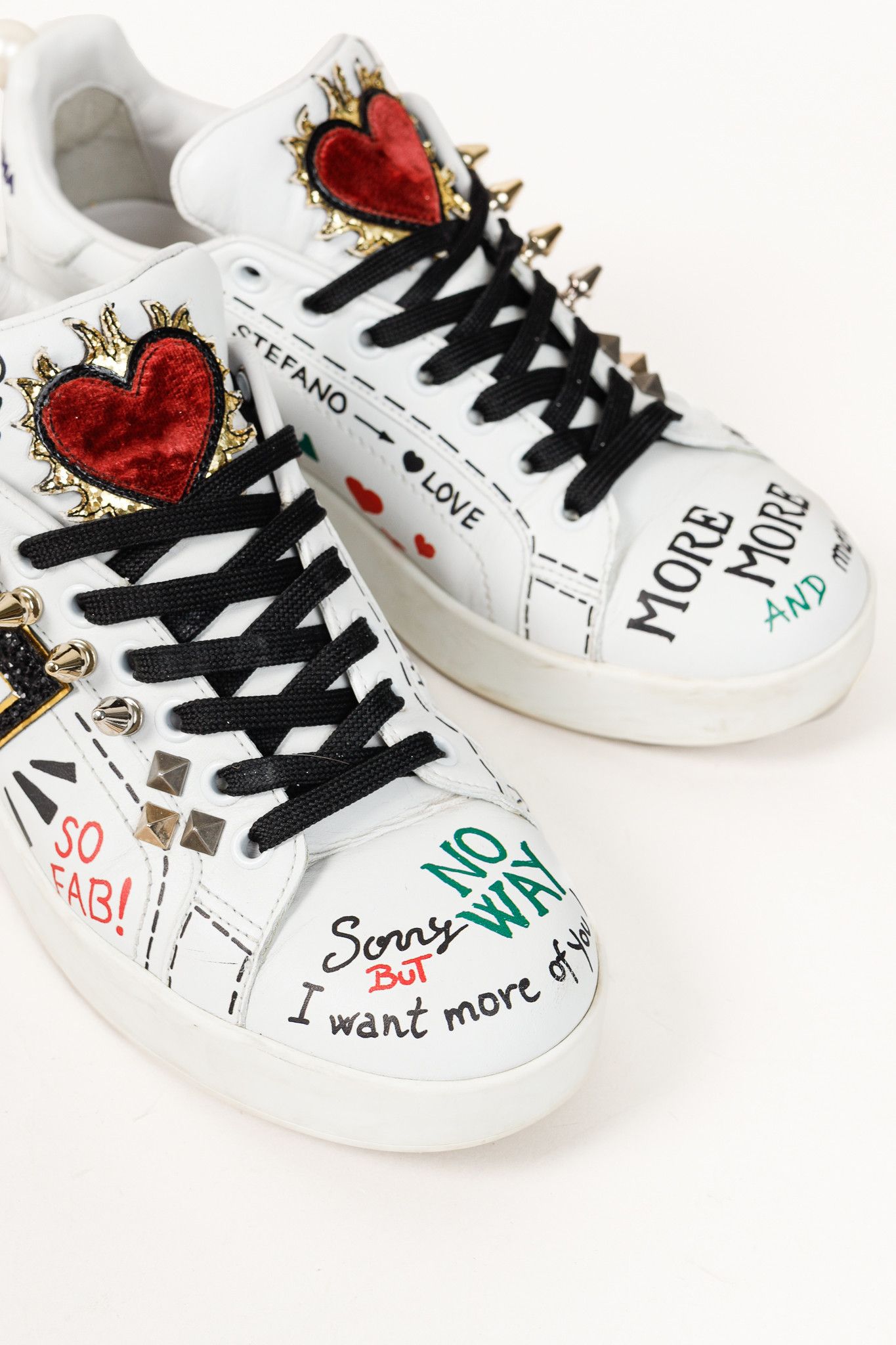 Dolce & Gabbana Dolce & Gabbana White Leather Musical Note Patch Sneakers Size US 7 / IT 37 - 6 Thumbnail
