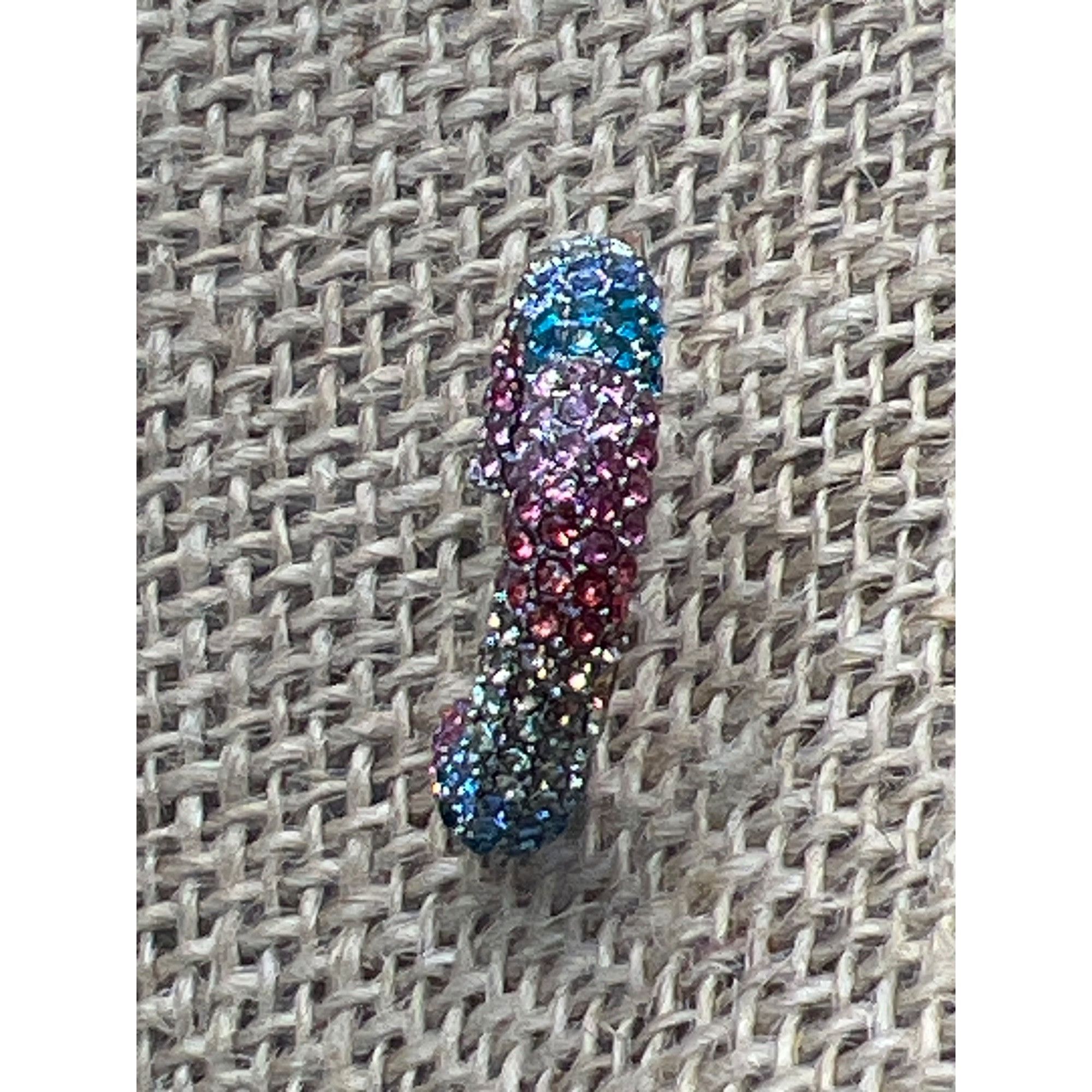 Other Sterling Silver Rainbow Pave Crystal Hoop Earrings 1" Pierce Size ONE SIZE - 2 Thumbnail