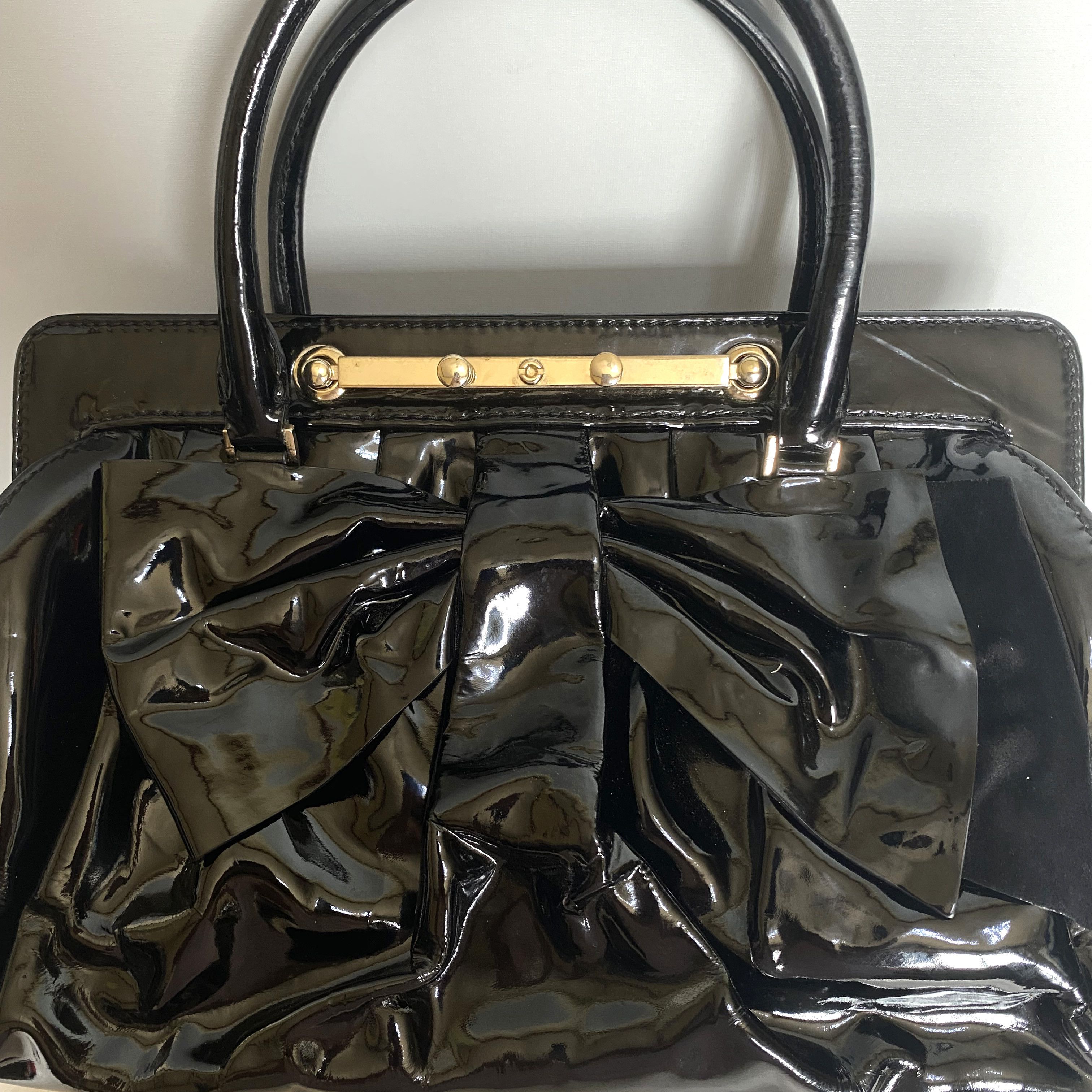 Valentino × Vintage Vintage Black Bow Patent Leather Top Handle Satchel Bag Size ONE SIZE - 11 Thumbnail