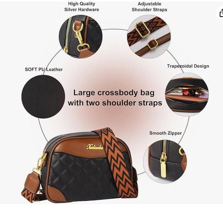 Designer Quilted crossbody bag shoulder bag, wide straps, Black Size ONE SIZE - 3 Thumbnail