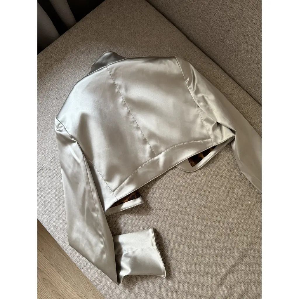 Dolce & Gabbana Dolce & Gabbana Silver Leopard Cropped Satin Blazer IT44 Size M / US 6-8 / IT 42-44 - 3 Thumbnail