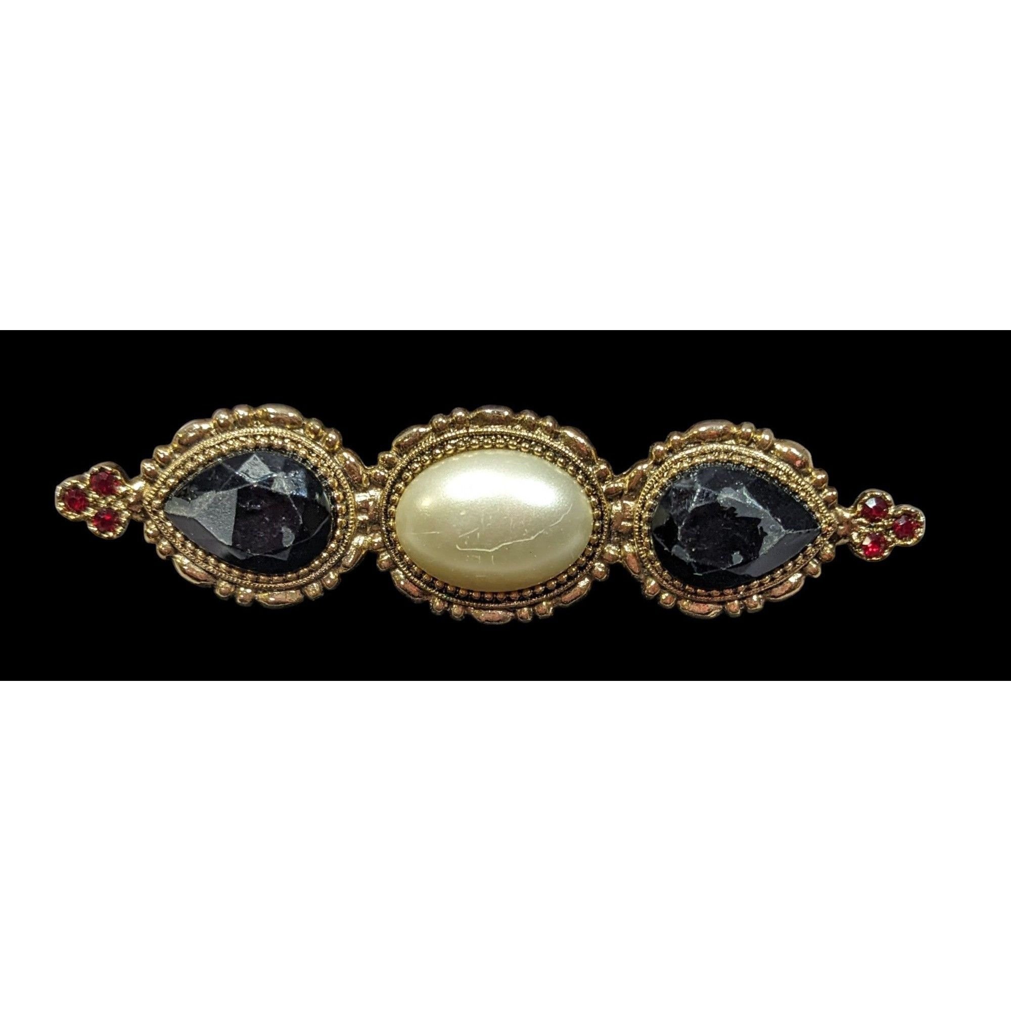 Other Vintage Victorian Style Gold White And Black Gemmed Brooch Size ONE SIZE - 1 Thumbnail