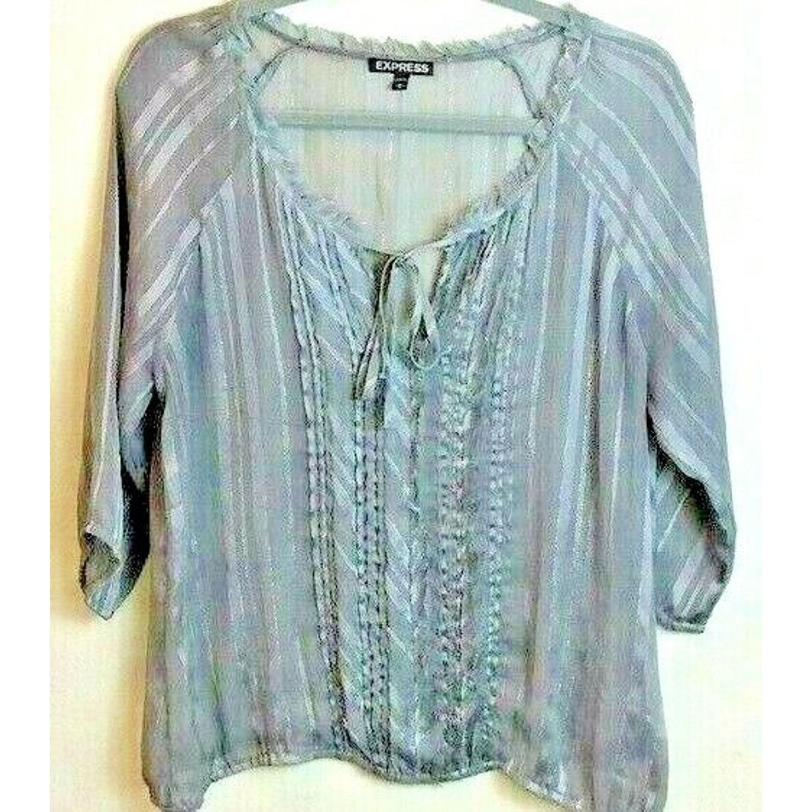Express Express Ladies Sheer Blouse Shirt Top Round Collar Size M / US 6-8 / IT 42-44 - 6 Thumbnail