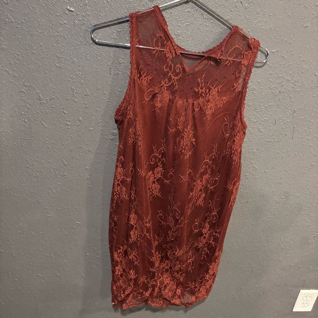 Maurice Lacroix Maurice’s Sleeveless Lace Shift Dress in Rust Size L / US 10 / IT 46 - 2 Thumbnail