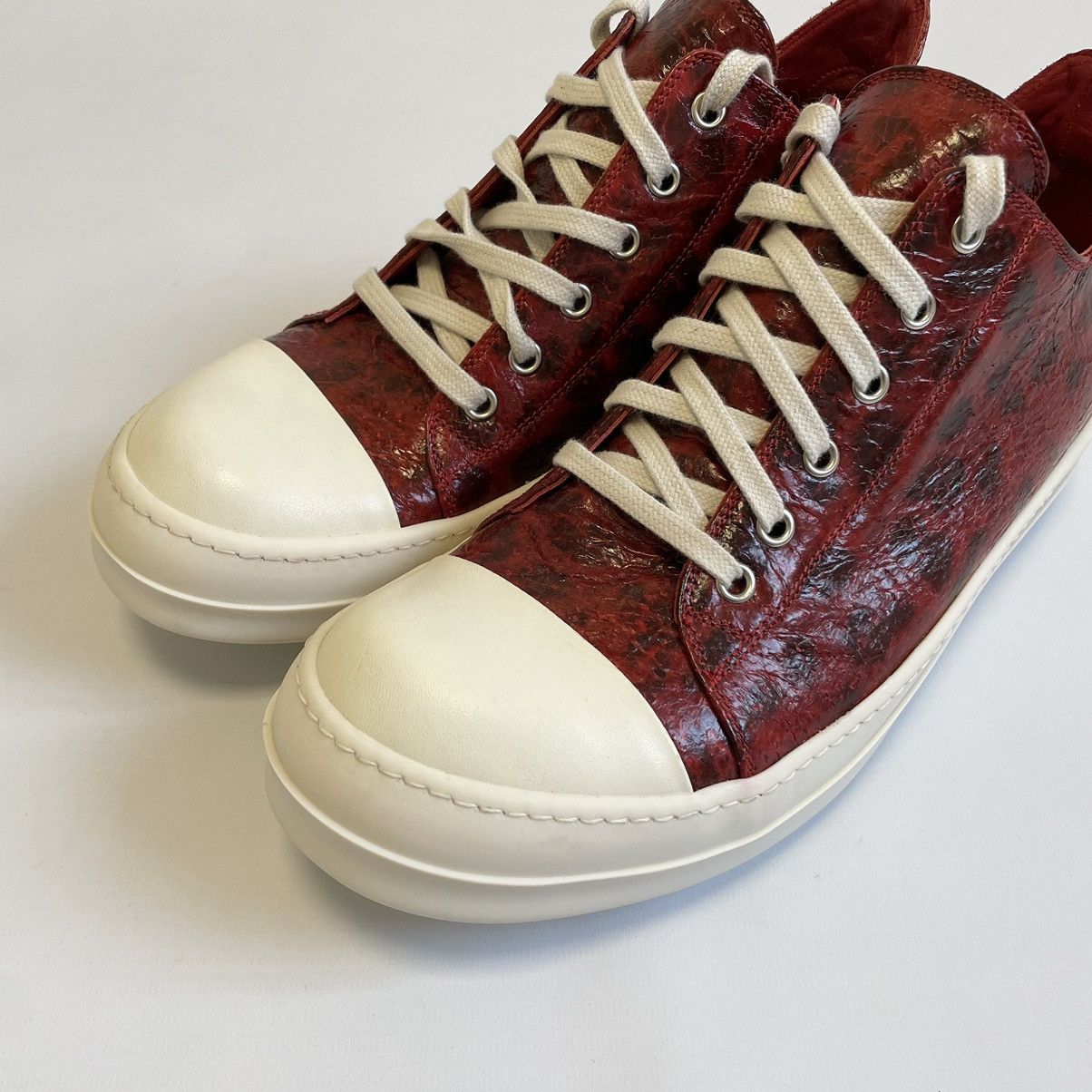 Rick Owens S/S 17 Red Wolf Fish Leather Ramones Sneakers Size US 8 / EU 41 - 3 Thumbnail