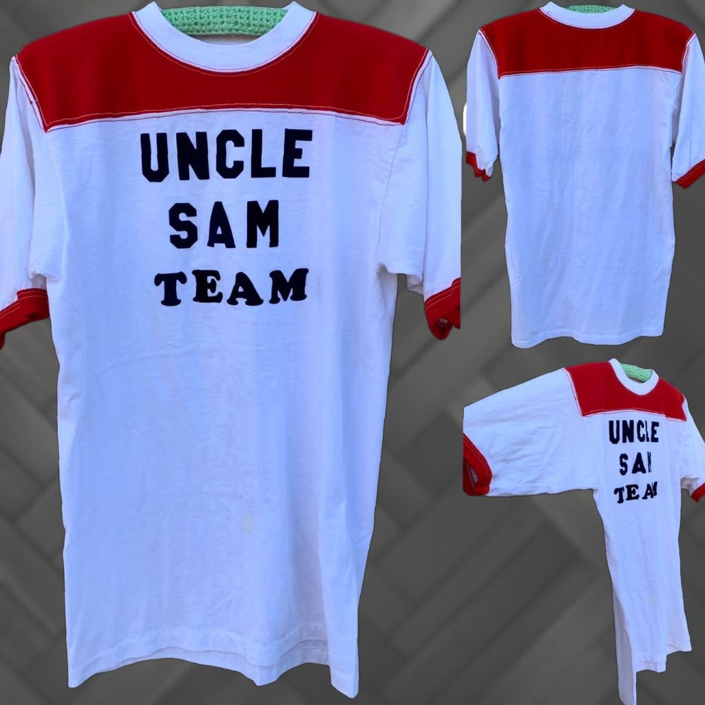Vintage VINTAGE Uncle Sam Team iron on lettering jersey style t shirt tee size M L Size US M / EU 48-50 / 2 - 1 Thumbnail