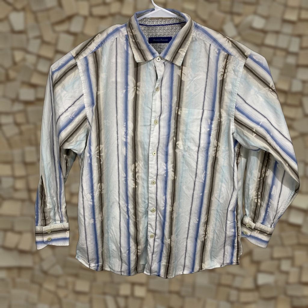 Tommy Bahama Tommy Bahama Silk Blend Button-Front Shirt Striped XL Multicolor Palm Tree Logo Men Men’s Shirt Size US XL / EU 56 / 4 - 1 Thumbnail