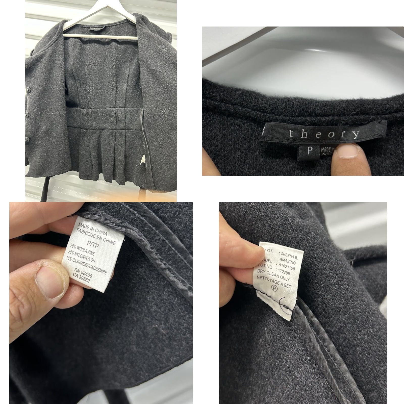 Theory Theory Jacket Women Sheena B Dark Charcoal Cashmere Wool Blend ButtonUp S/P Size S / US 4 / IT 40 - 8 Thumbnail