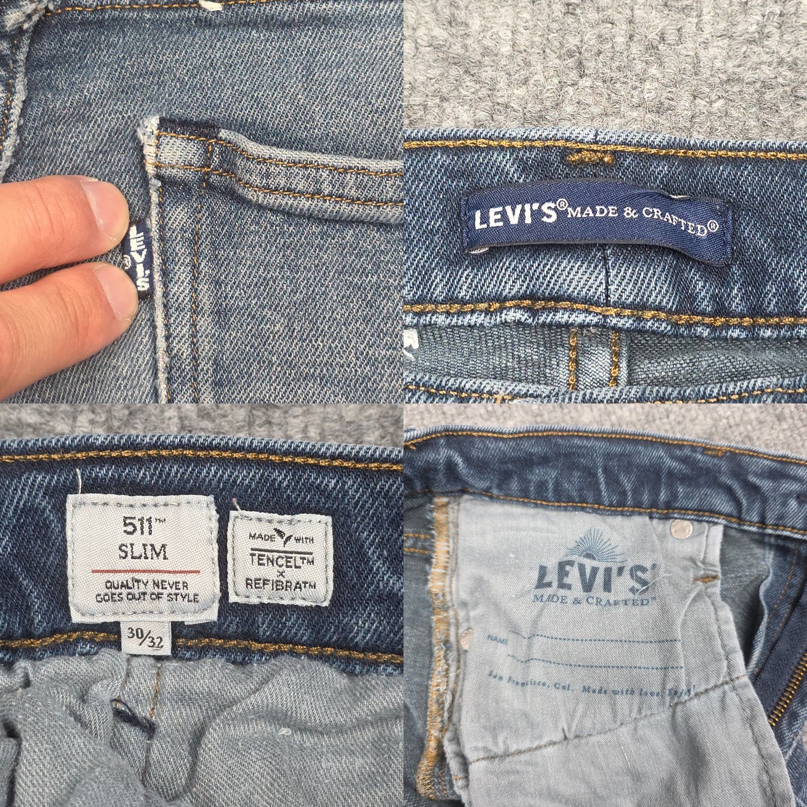 Levi's VINTAGE Levi's 511 Jeans Mens 28x29 Slim Tapered Blue Made & Crafted Denim Cotton Blend Pockets Stretch Slim fit Mens Jeans 90s style Size US 28 / EU 44 - 8 Thumbnail