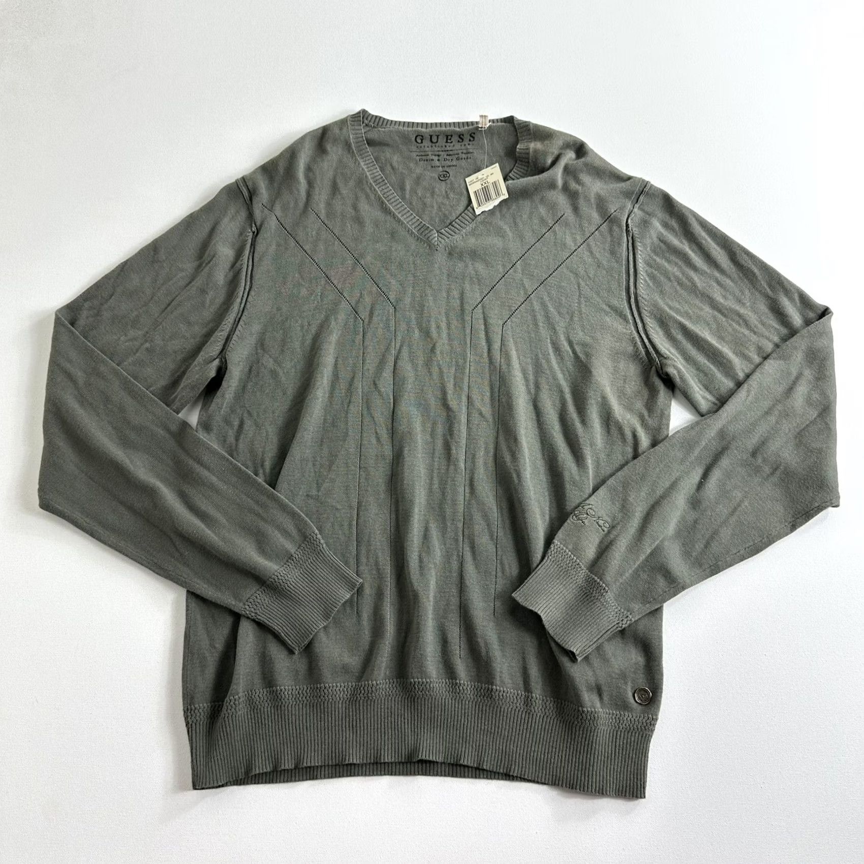 Guess Guess Men 2XL Pullover Sweater V-neck Green Cotton Longsleeve Casual Shirt Size US XXL / EU 58 / 5 - 2 Thumbnail