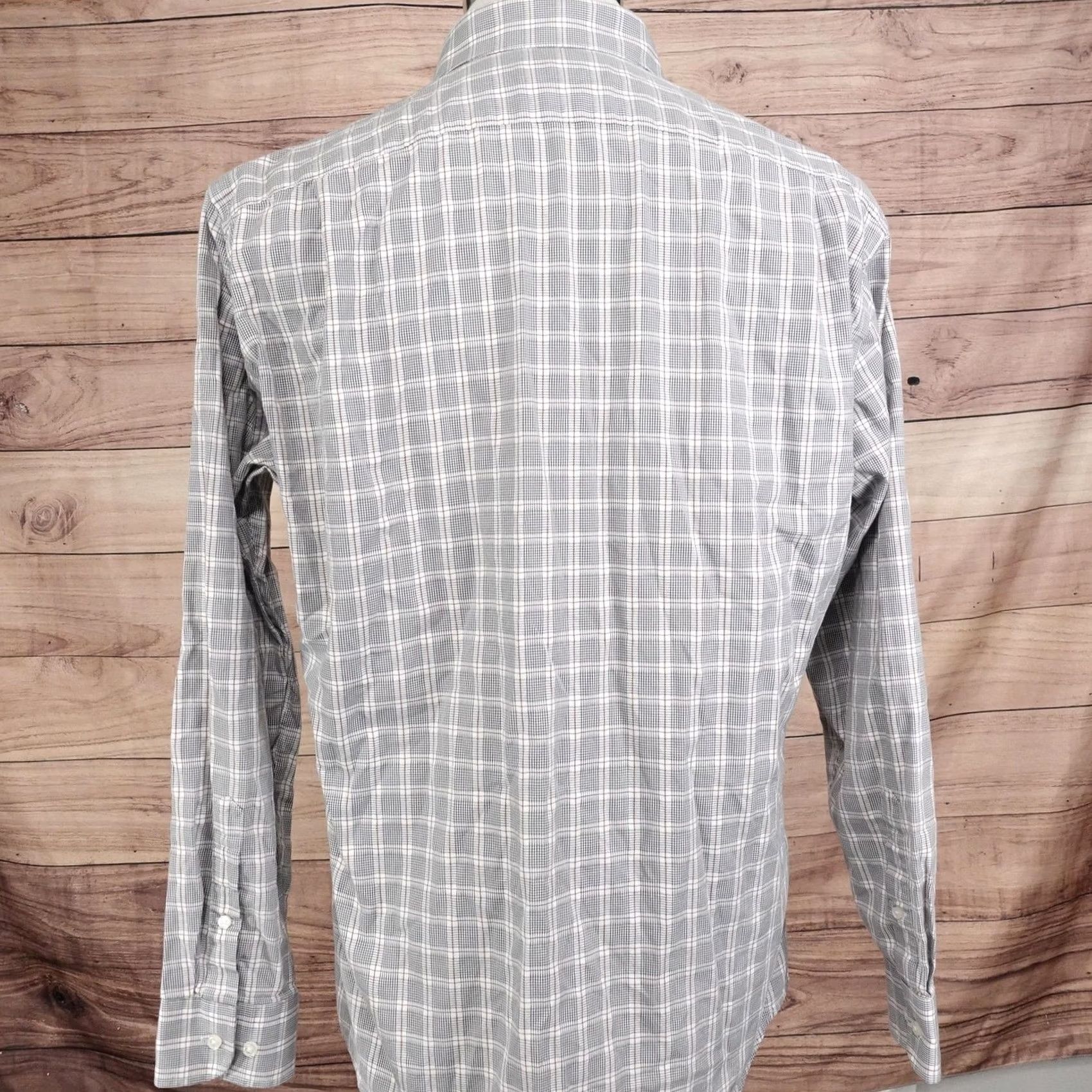 Nordstrom VINTAGE? No. Nordstrom Gray Check Dress Shirt Mens 16.5 34/35 Trim Fit Long Sleeve Non-Iron Shirt Mens Gray Check Size 46R - 4 Thumbnail