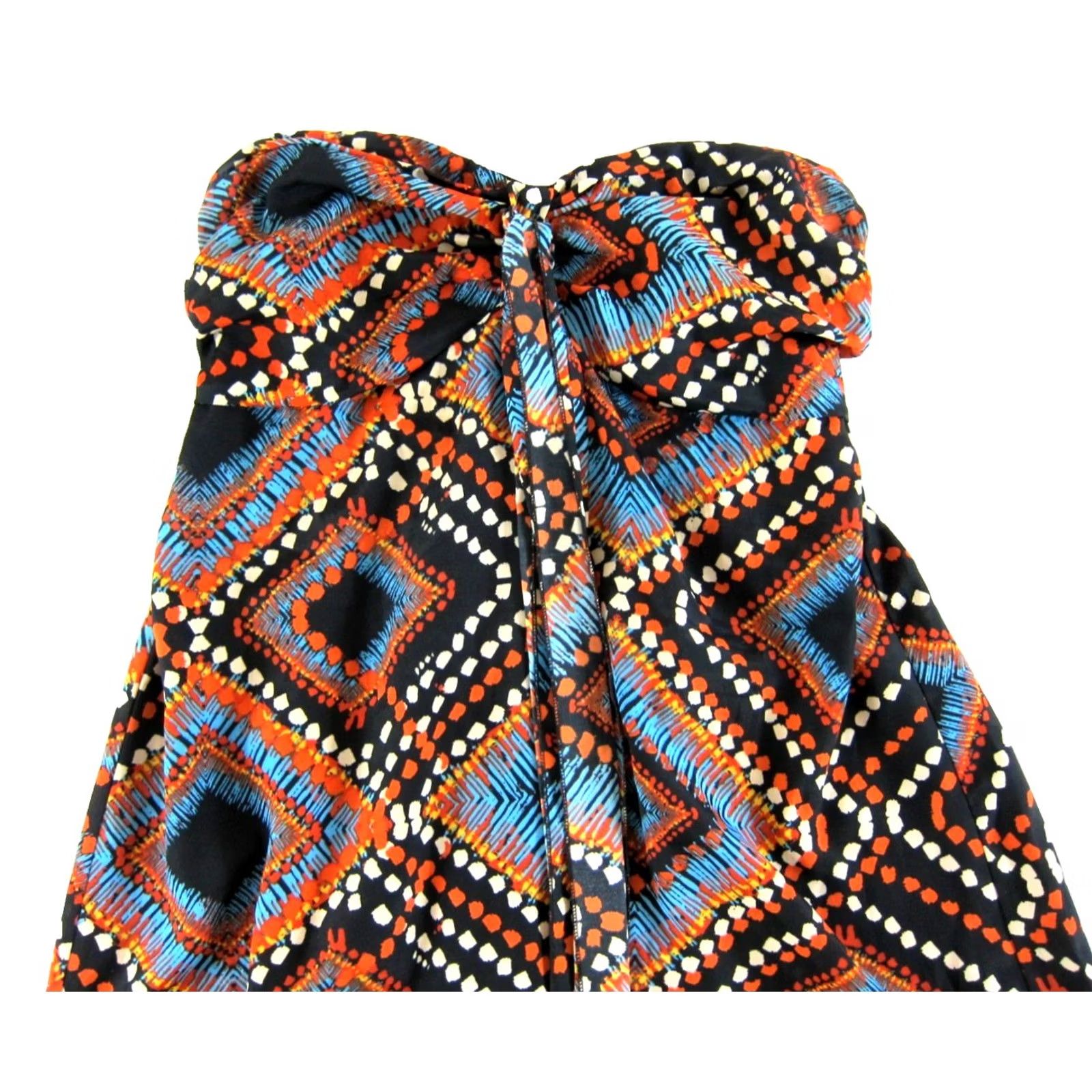 Vintage Band Of Gypsies Blue Orange White Abstract Strapless Halter Maxi Dress L Size L / US 10 / IT 46 - 4 Thumbnail