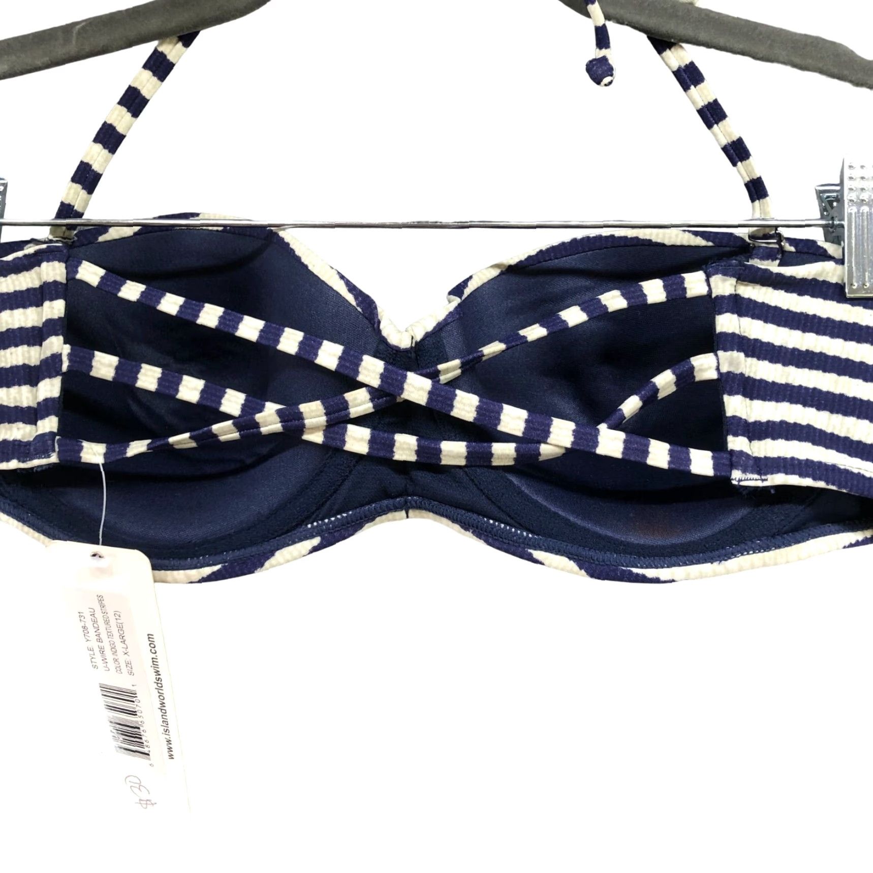 Vintage Antiqua Women's Bikini Top XL Striped Halter Padded Underwire Swimsuit Beach Summer Navy White Size XL / US 12-14 / IT 48-50 - 2 Thumbnail