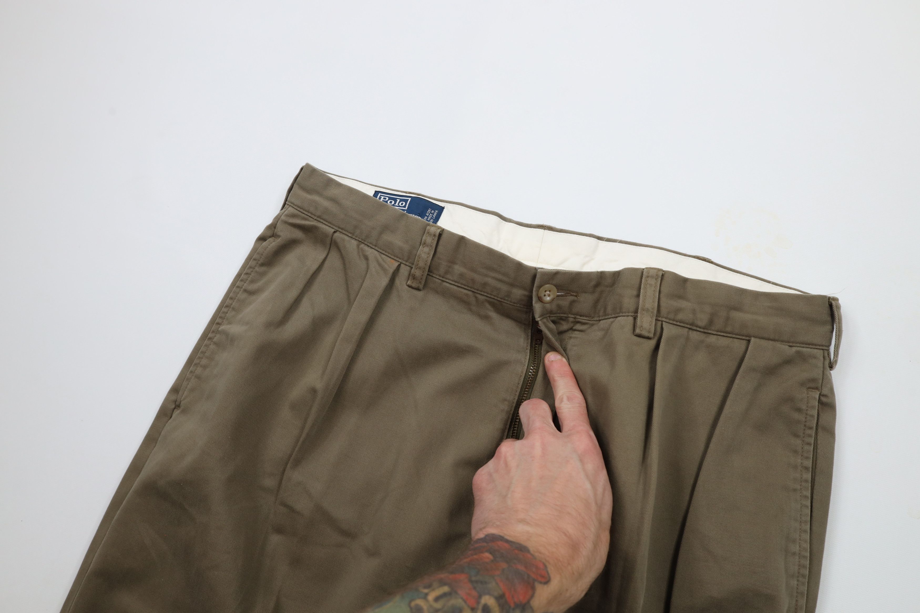 Ralph Lauren × Vintage Vintage 90s Ralph Lauren Wide Leg Chino Pants Drab Brown Size US 36 / EU 52 - 7 Thumbnail