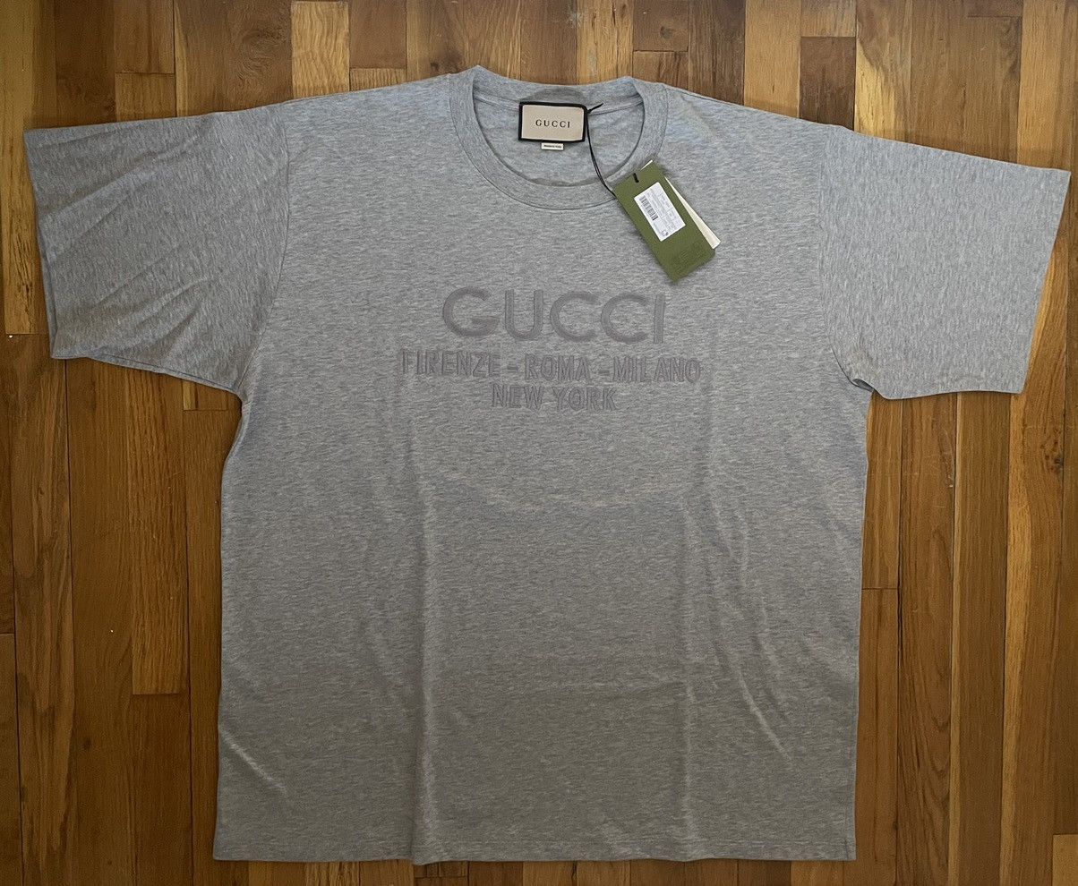 image of Gucci Cities Embroidered T-Shirt in Grey, Men's (Size 2XL)