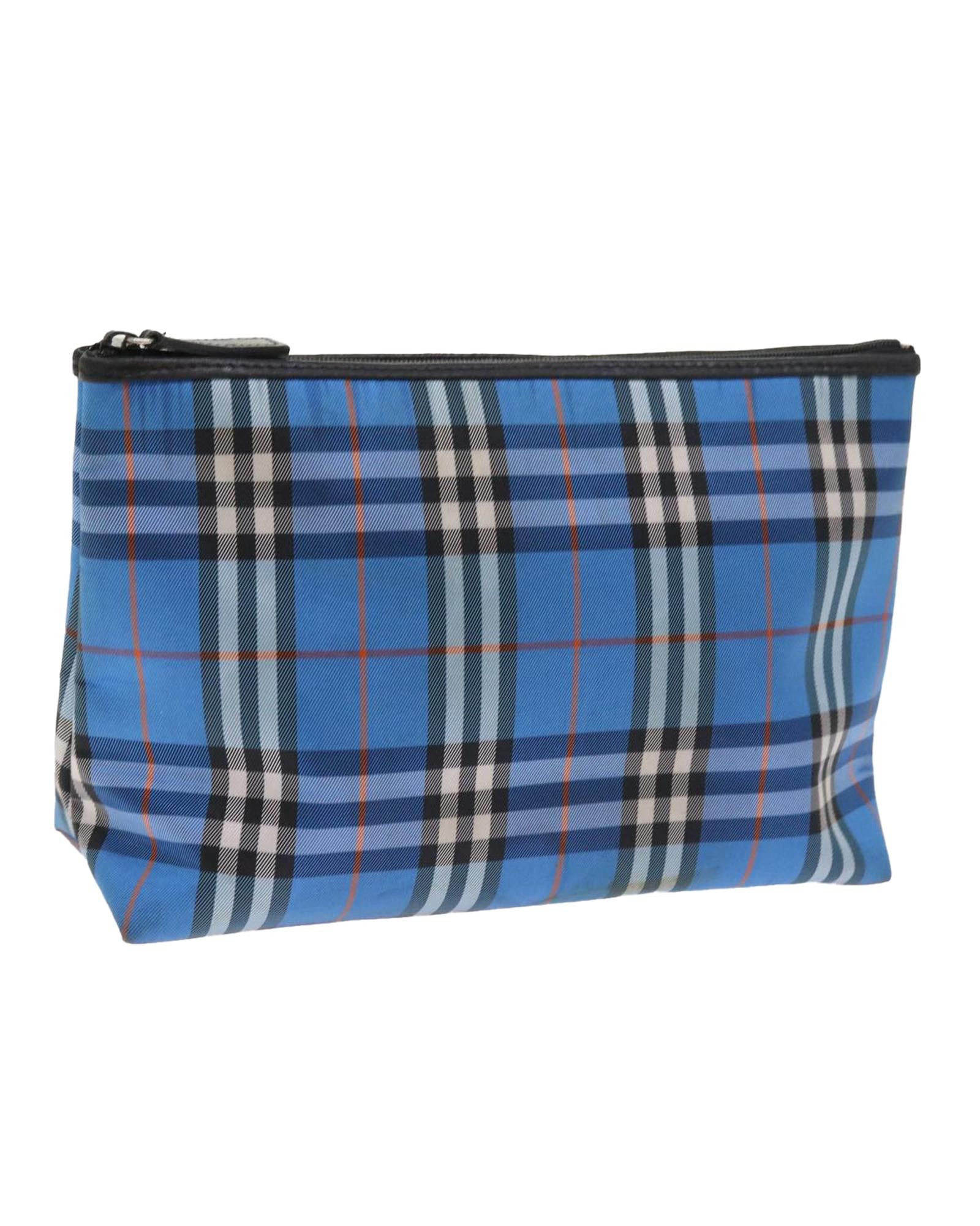 image of Burberry Blue Nylon Pouch With Check Print, Women's