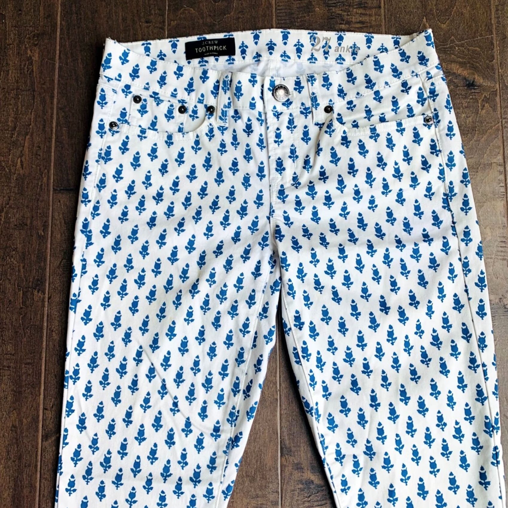 J.Crew J.CREW Toothpick Jeans Womens 27 White Printed Ankle Skinny Stretch Denim 5-Pocket Modern Size 27" / US 4 / IT 40 - 2 Thumbnail