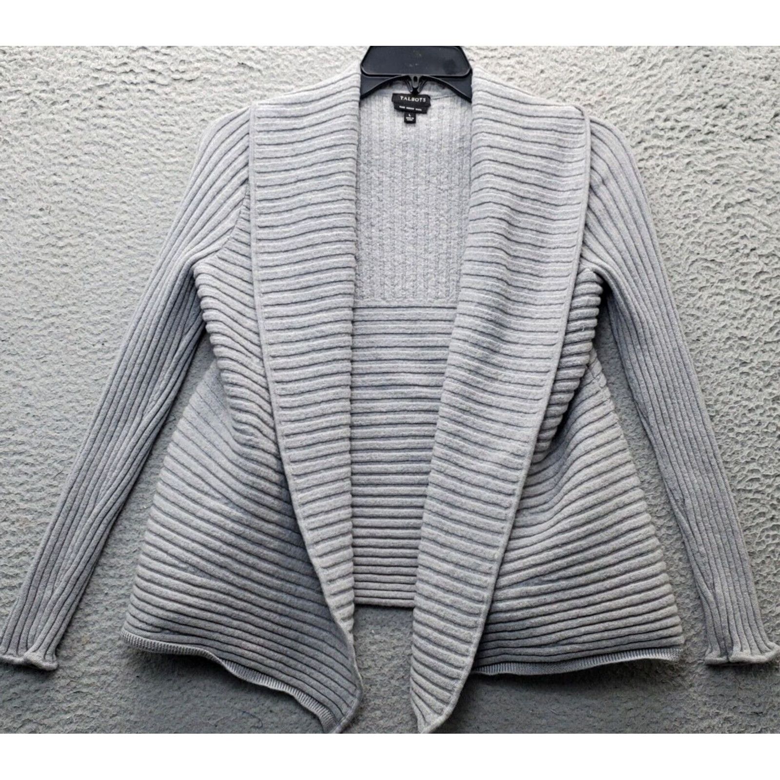 Talbots Talbots Cardigan Womens L Gray Merino Wool Open Front Shawl Collar Knit Sweater Size L / US 10 / IT 46 - 2 Thumbnail