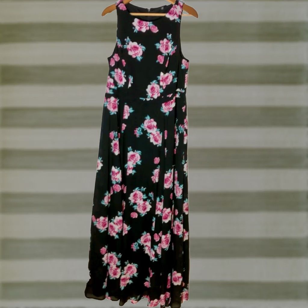 Torrid Torrid Dress 12 Black Long Pink Rose Floral Maxi Sleeveless Party Wedding Dress Size XL / US 12-14 / IT 48-50 - 1 Thumbnail
