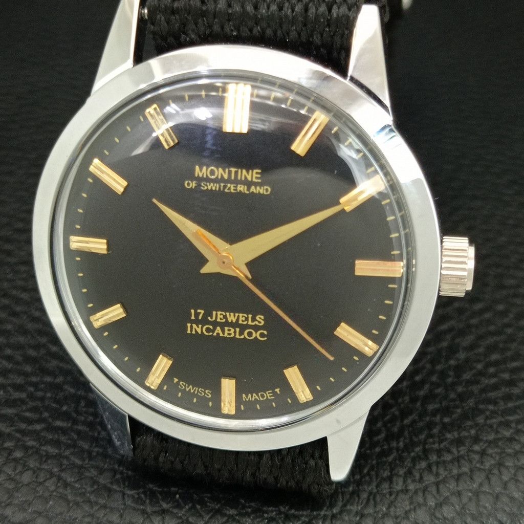 Other VINTAGE MONTINE HAND-WINDING SWISS MENS WHITE WATCH a444170 Size 38 - 3 Thumbnail