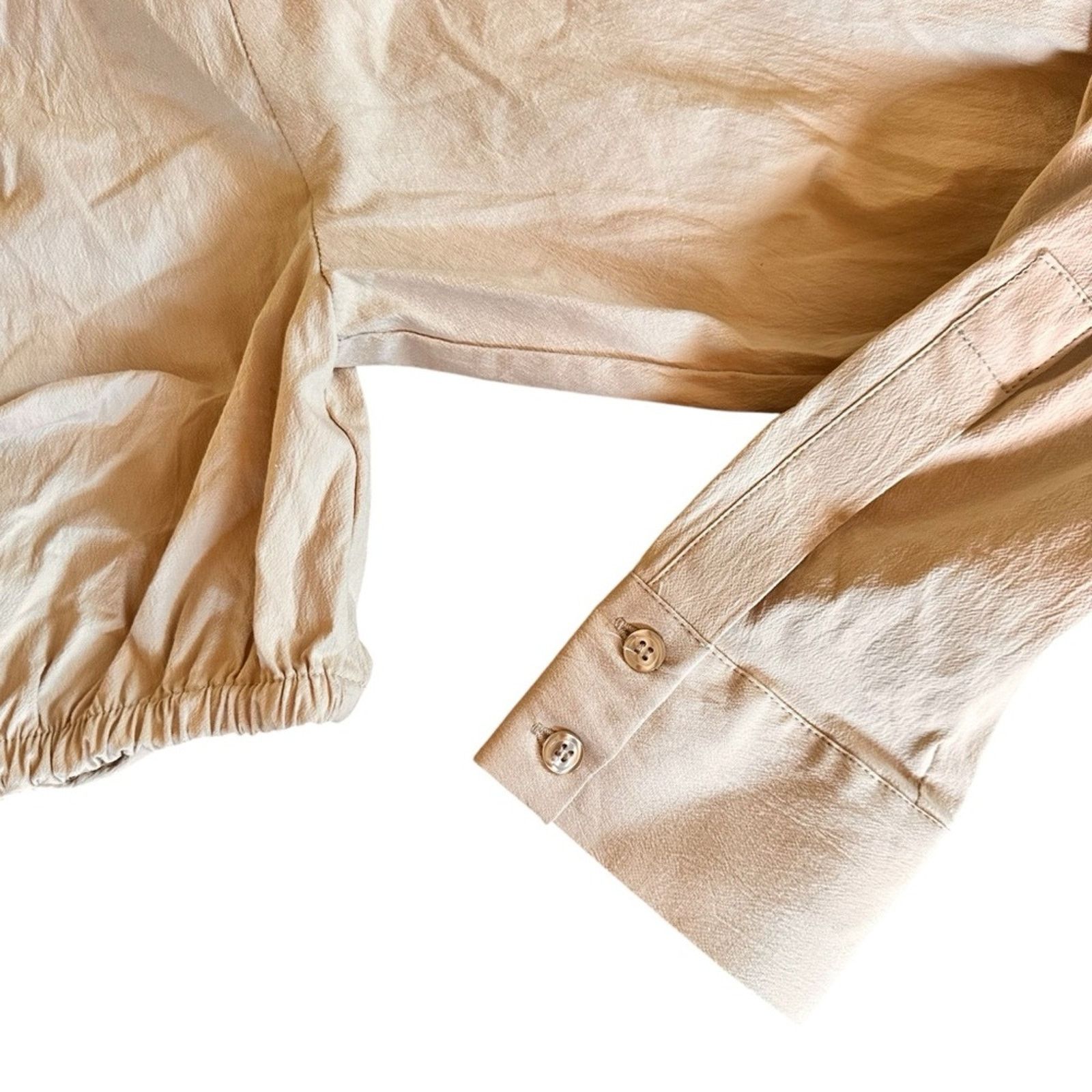 Zara Zara Cropped Collared Blouse – Tan/Cream – Size S – EUC Size S / US 4 / IT 40 - 4 Thumbnail