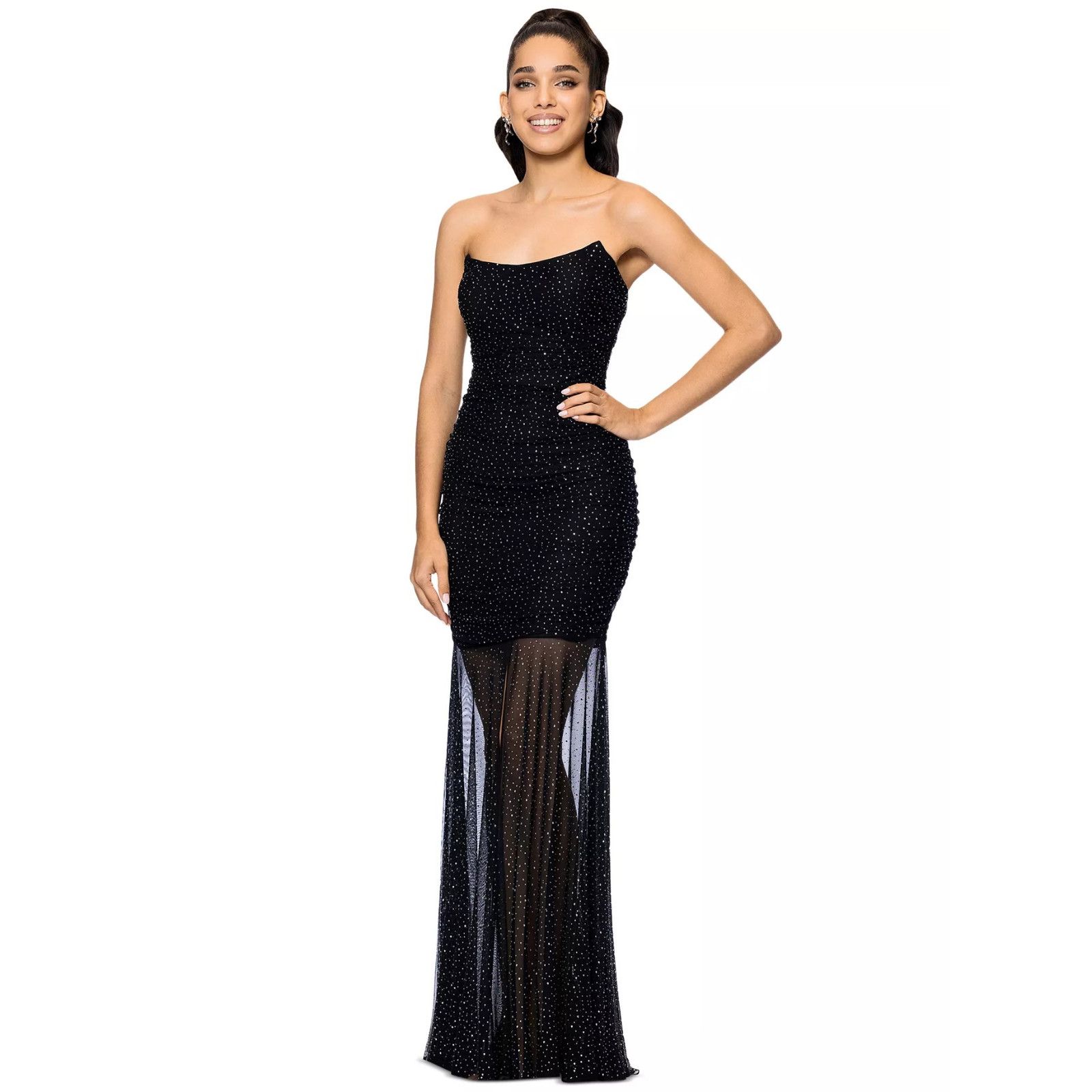 Other Betsy & Adam Women Studded Mesh Strapless, Black/Silver, 8, Size M / US 6-8 / IT 42-44 - 2 Thumbnail