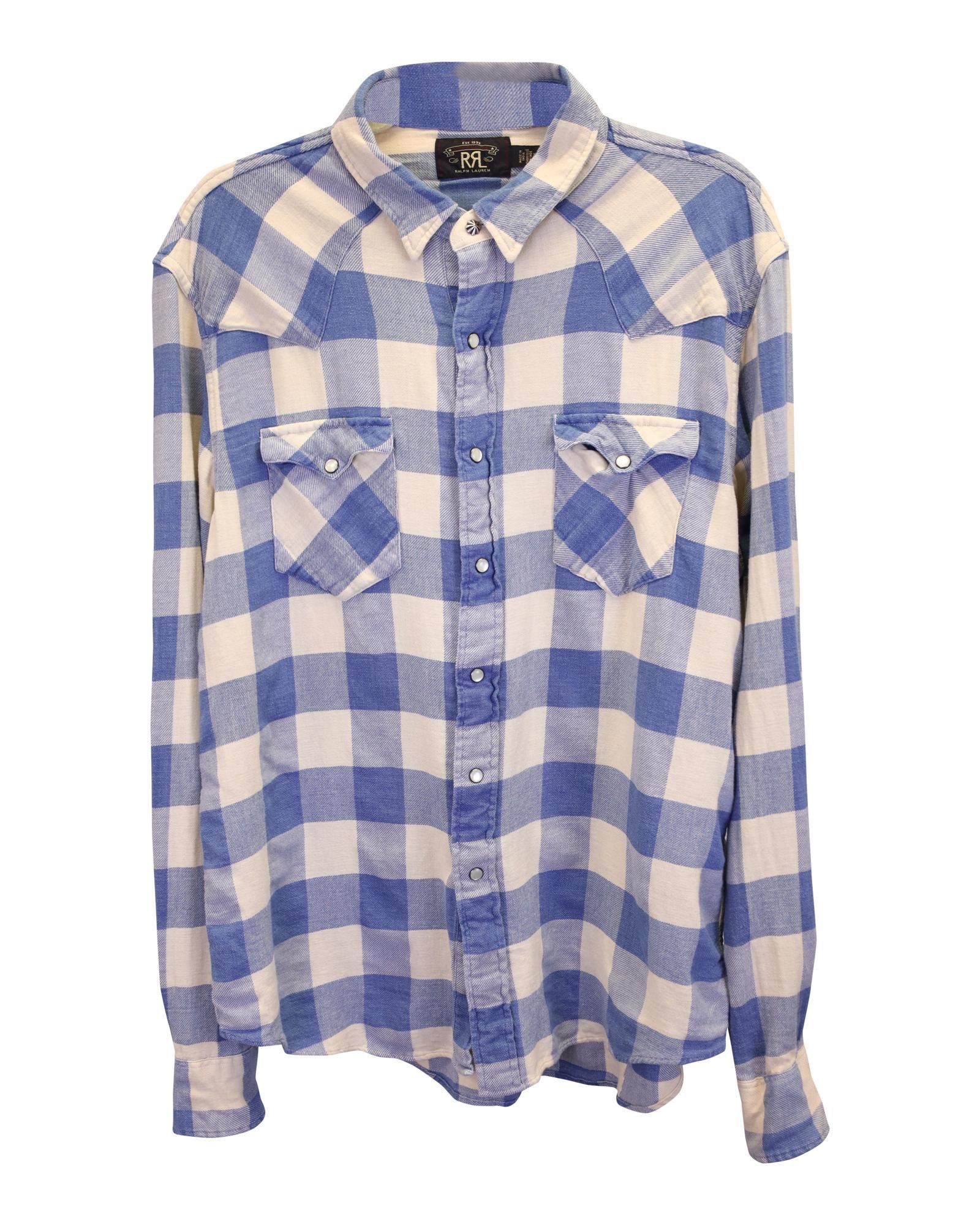 image of Visvim Indigo Check Western Shirt In Cotton-Linen Blend Twill in Blue Print, Men's (Size XL)
