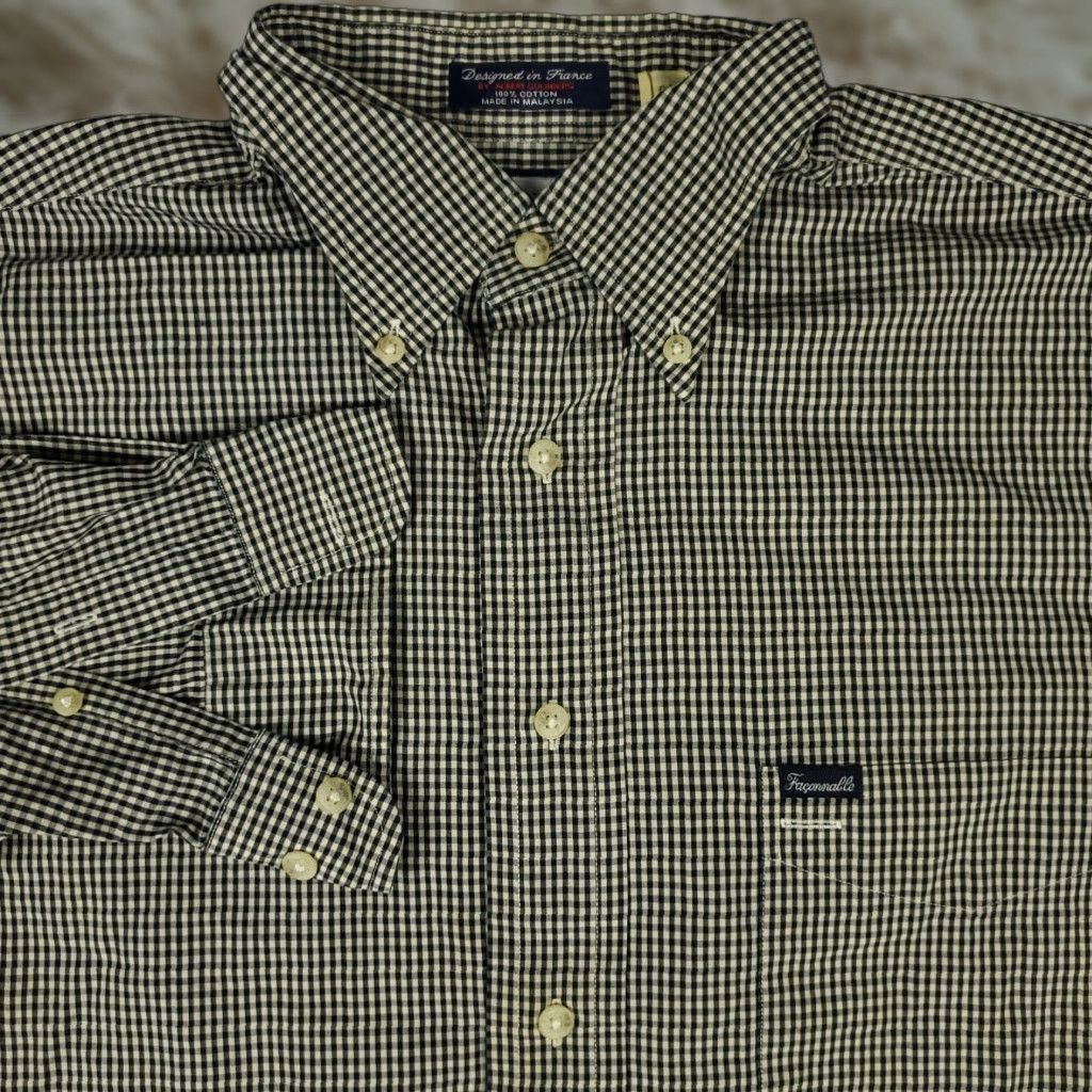 Faconnable Façonnable Shirt Mens Large Beige Black Check Casual Button Up Long Sleeve Size US L / EU 52-54 / 3 - 1 Thumbnail