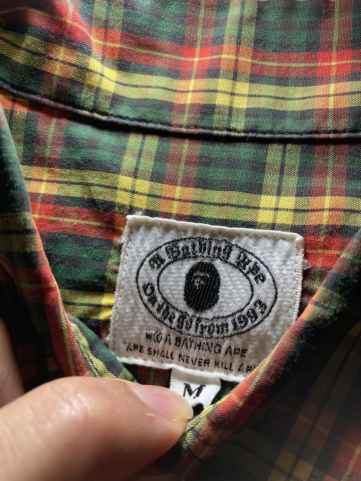 Bape 1996 Bape Plaid Green Red Button Down 90s Ape Logo OG Nigo Size US M / EU 48-50 / 2 - 7 Thumbnail
