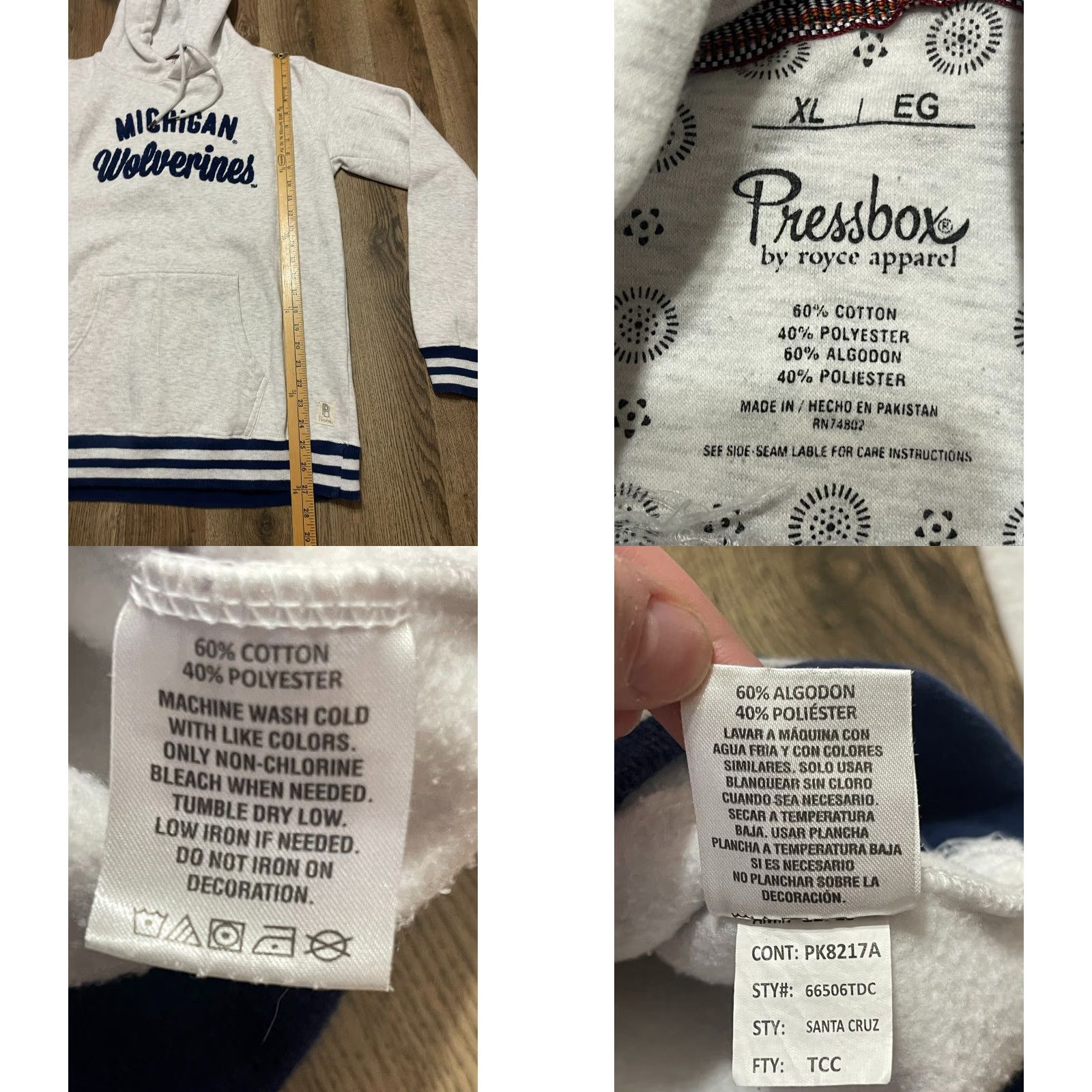 Vintage Royce Apparel Hoodie Womens XL Michigan Wolverines Pullover Drawstring White Casual Size XL / US 12-14 / IT 48-50 - 8 Thumbnail