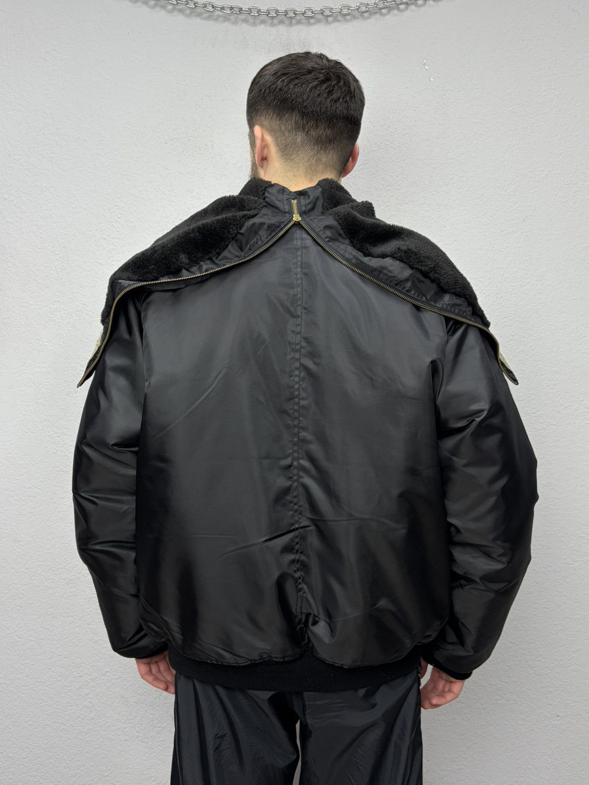 If Six Was Nine Vintage Rick Owens Vibe Black Bomber Jacket Faux Fur Collar Size US L / EU 52-54 / 3 - 7 Thumbnail