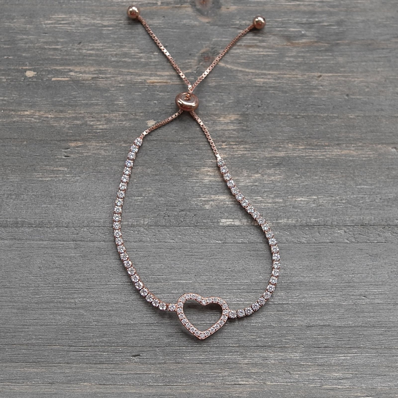 The Unbranded Brand Sterling Silver Heart Bracelet Rose Gold Plated Adjustable Size ONE SIZE - 2 Thumbnail