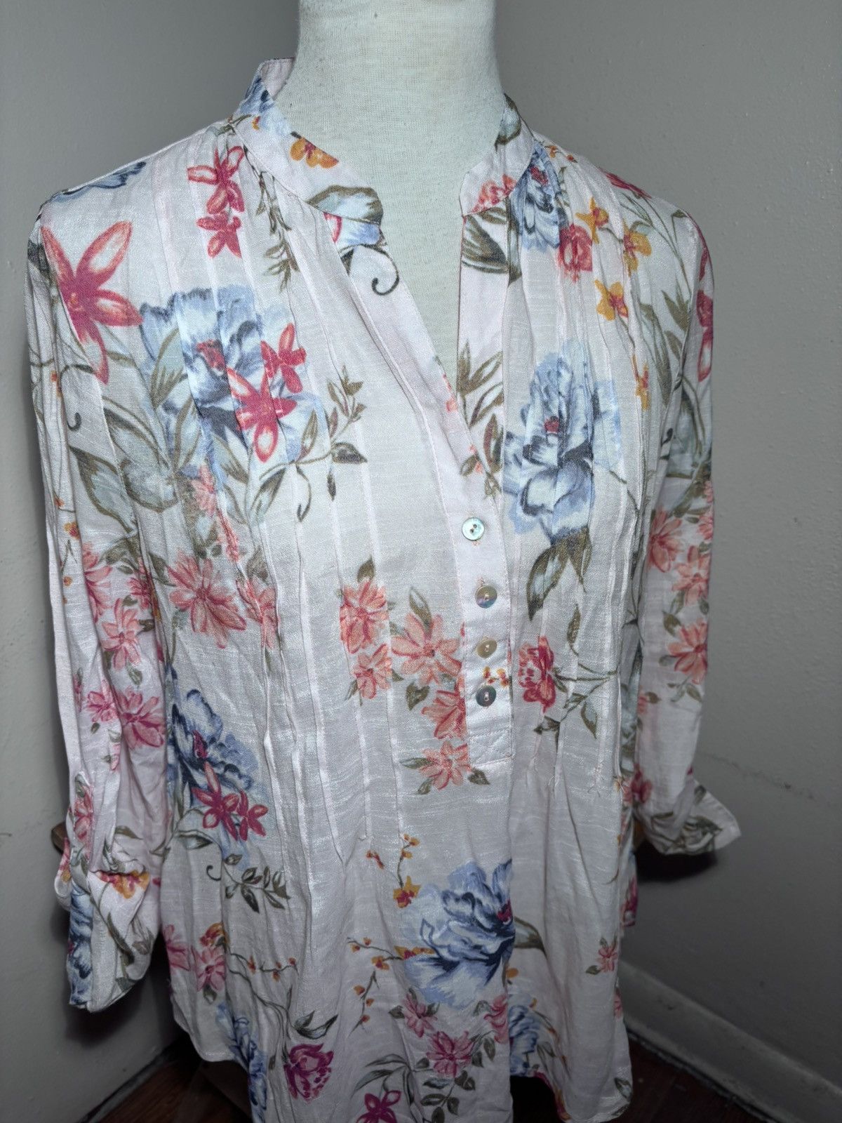 Other Zac & Rachel Linen Floral Blouse Size L / US 10 / IT 46 - 3 Thumbnail