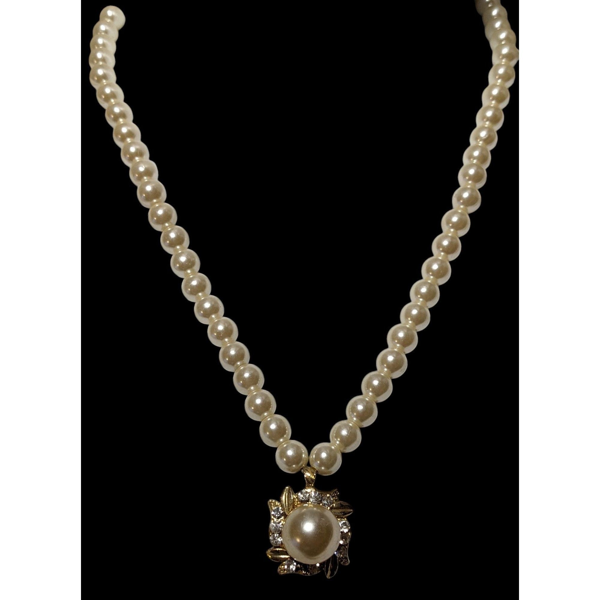 Other Vintage Floral Gold Pearl Rhinestone Pendant Necklace Size ONE SIZE - 2 Thumbnail