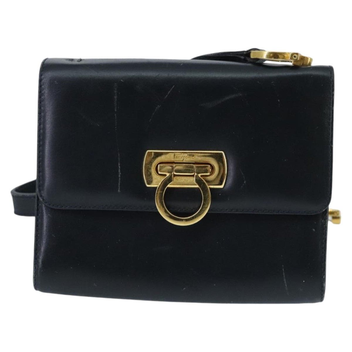 Salvatore Ferragamo Salvatore Ferragamo Gancini Shoulder Bag Leather Navy Gold Size ONE SIZE - 13 Thumbnail