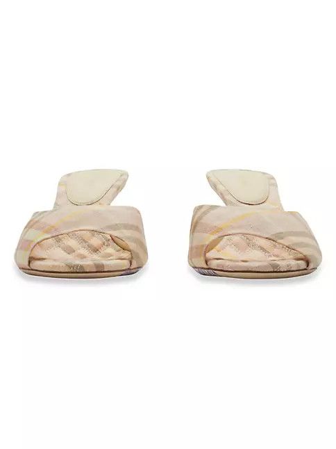 Burberry o1w1db10125 Check Linen Blend Mews Low Mules in Multicolor Size US 9 / IT 39 - 4 Thumbnail