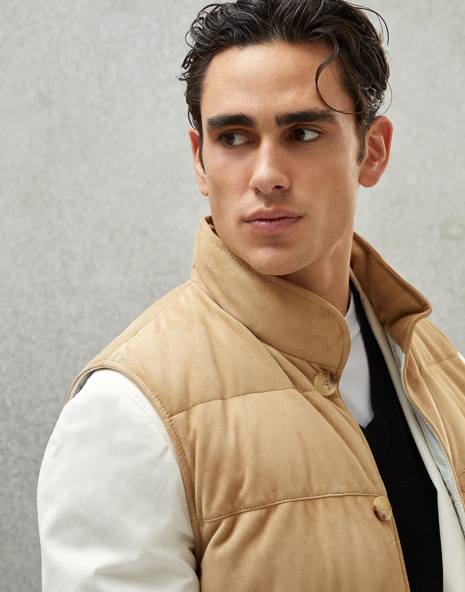 Brunello Cucinelli o1w1db10924 Padded Leather Vest in Beige Size 54R - 3 Thumbnail