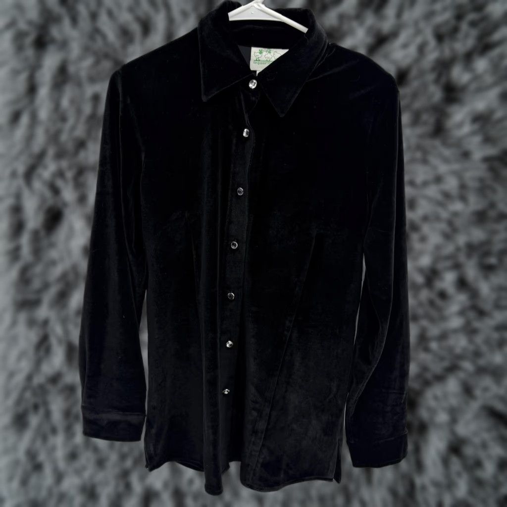 Quacker Factory VINTAGE Quacker Factory Blouse Womens XS Black Velour Button Up Whimsigoth Size XS / US 0-2 / IT 36-38 - 1 Thumbnail