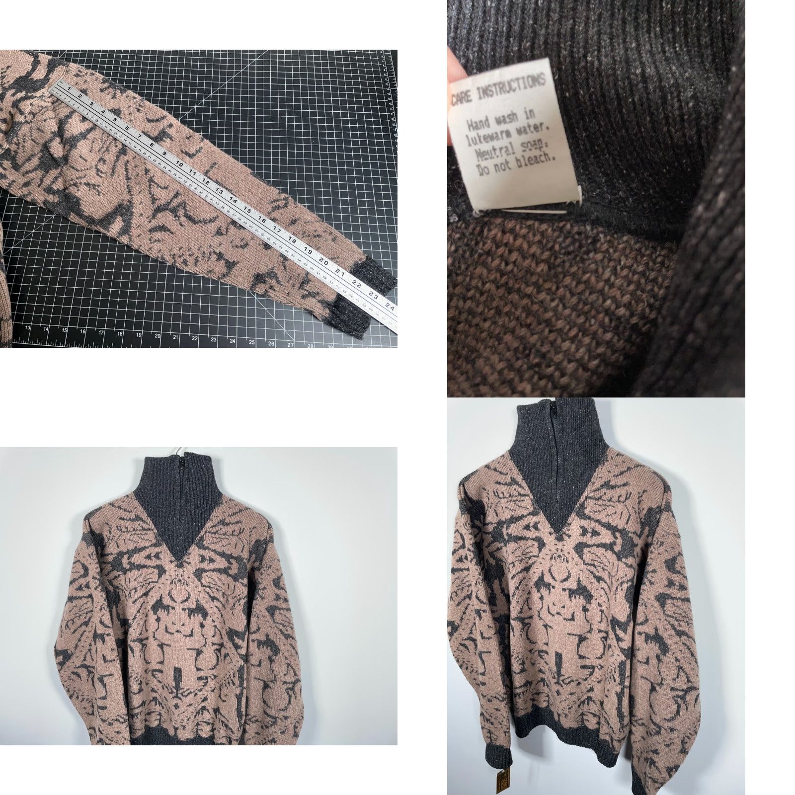 Vintage VINTAGE Amita Sweater Geometric Crew Neck Knit Made in Italy Oversized Wool Nylon Silk 1/4 Zip Men’s Small Beige 90s Retro Dad Casual Pullover Size US S / EU 44-46 / 1 - 8 Thumbnail