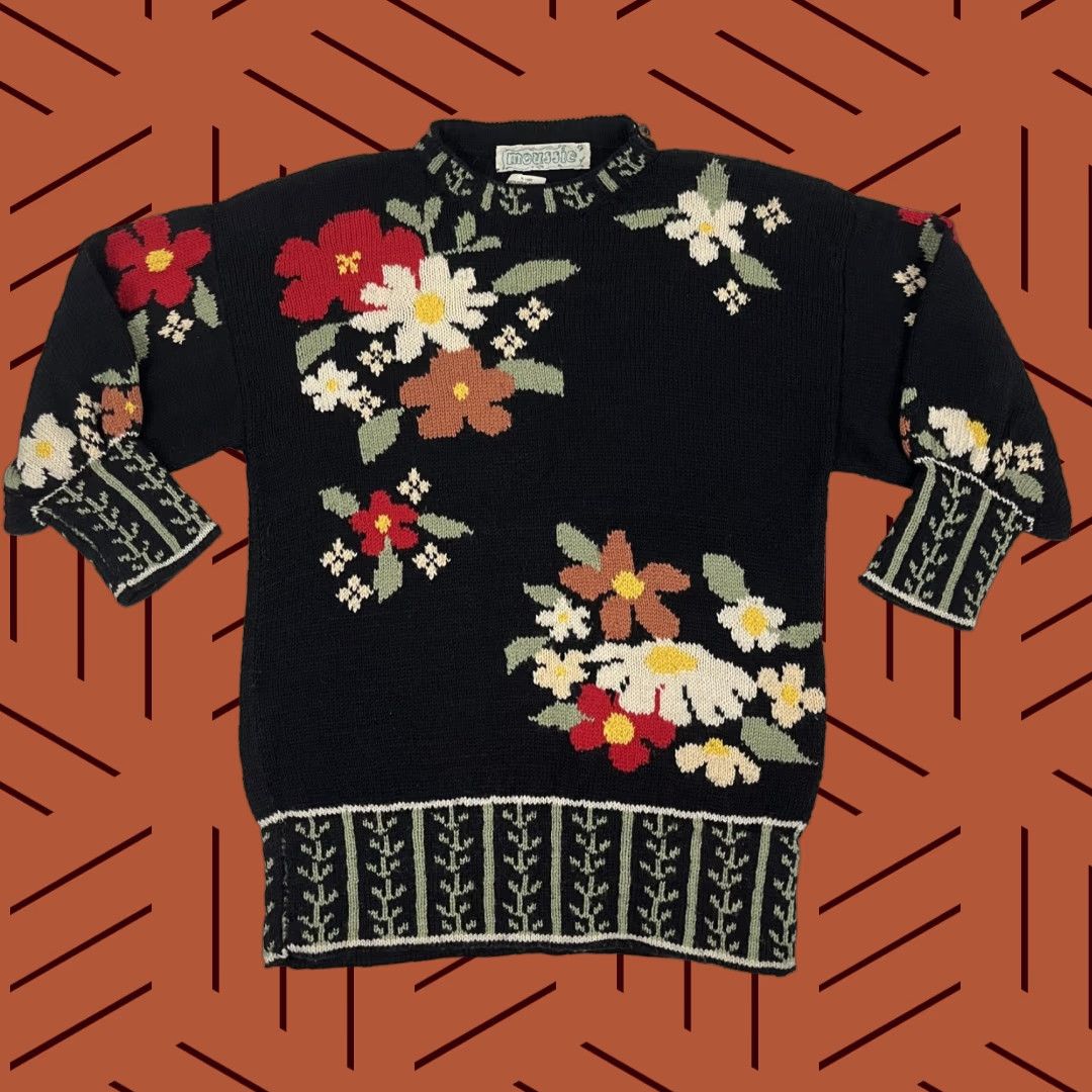 Vintage VINTAGE Moussie Sayers Sweater Women M / L Black Floral Wool Jumper England Boho Size M / US 6-8 / IT 42-44 - 1 Thumbnail