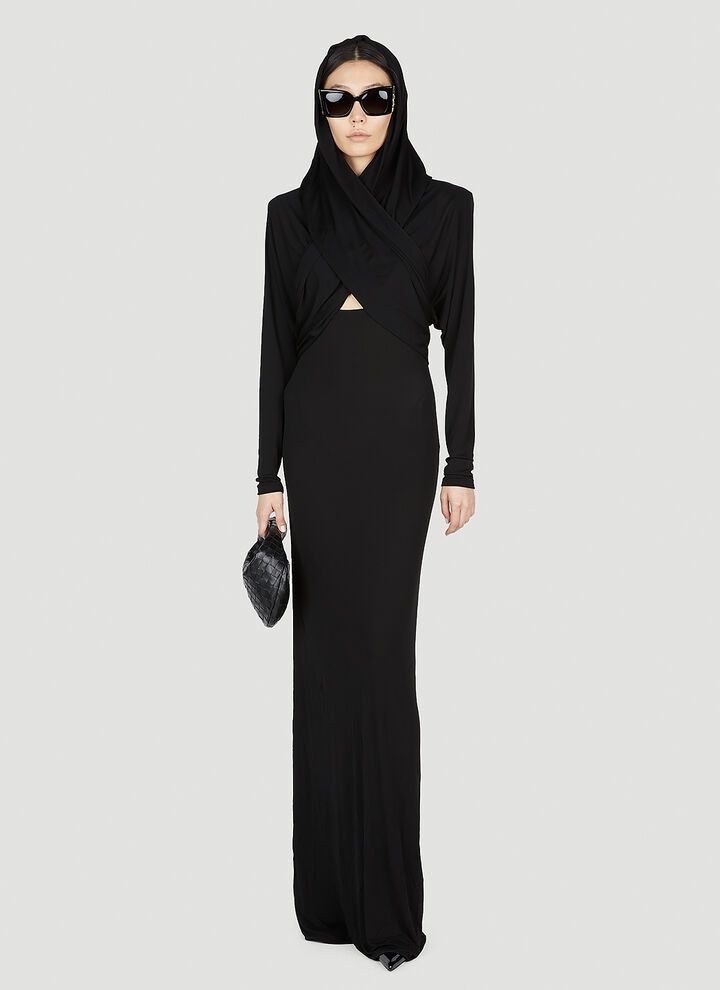 Saint Laurent Paris o1s1wg111024 Hooded Dress in Crepe Jersey in Black Size XS / US 0-2 / IT 36-38 - 2 Thumbnail